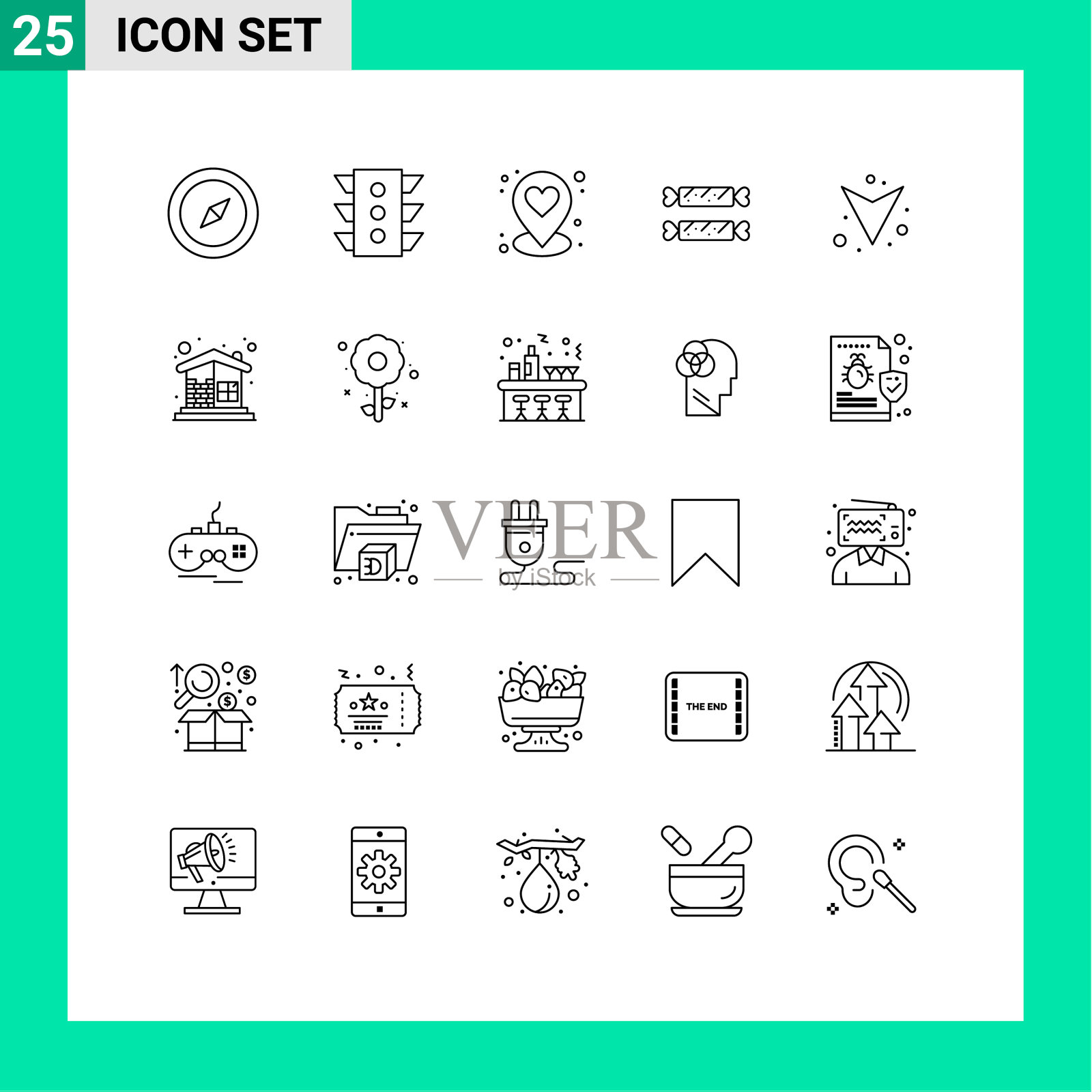 25个主题线和可编辑的符号充分插画图片素材