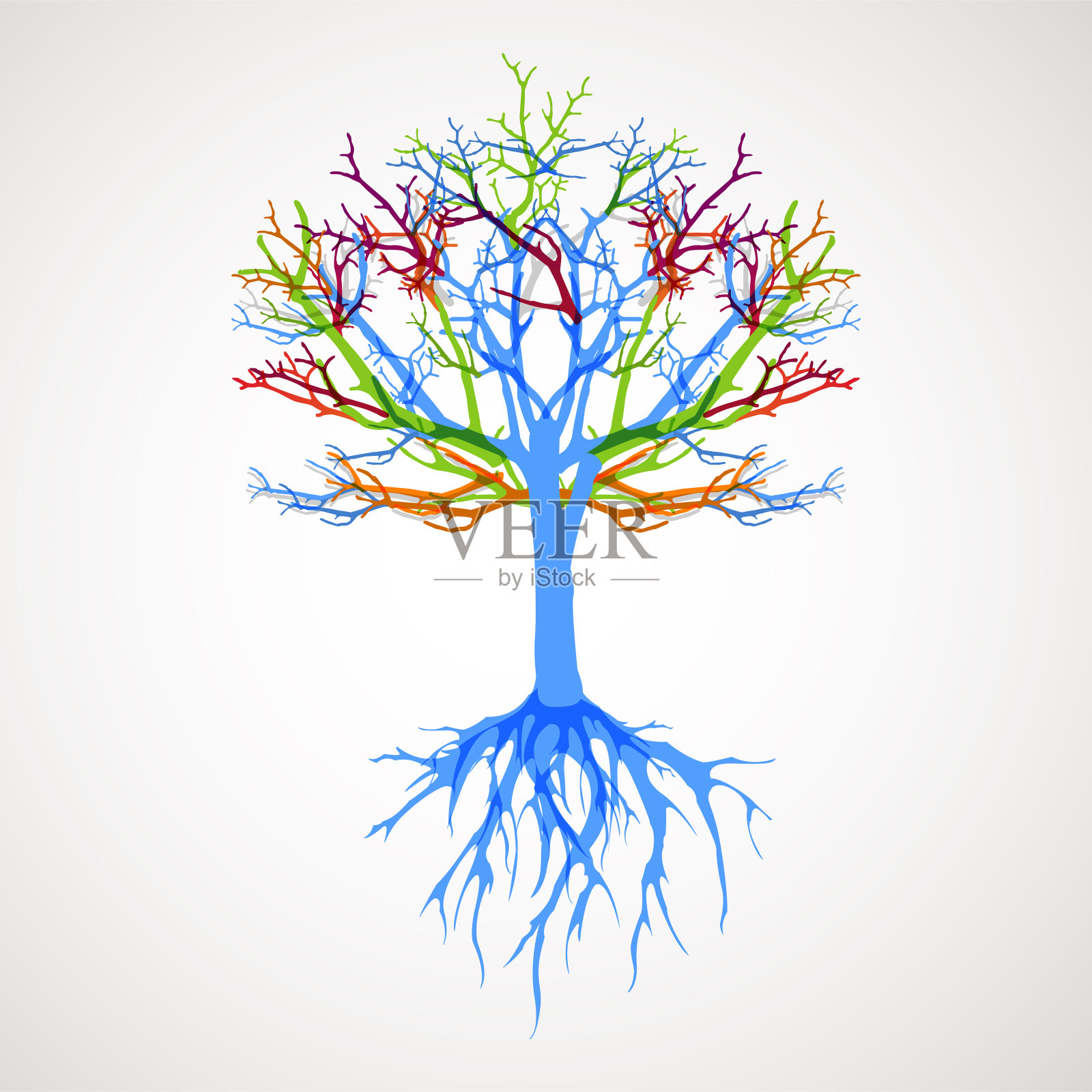 有根的抽象树。矢量插图轮廓。植物在花园。插画图片素材