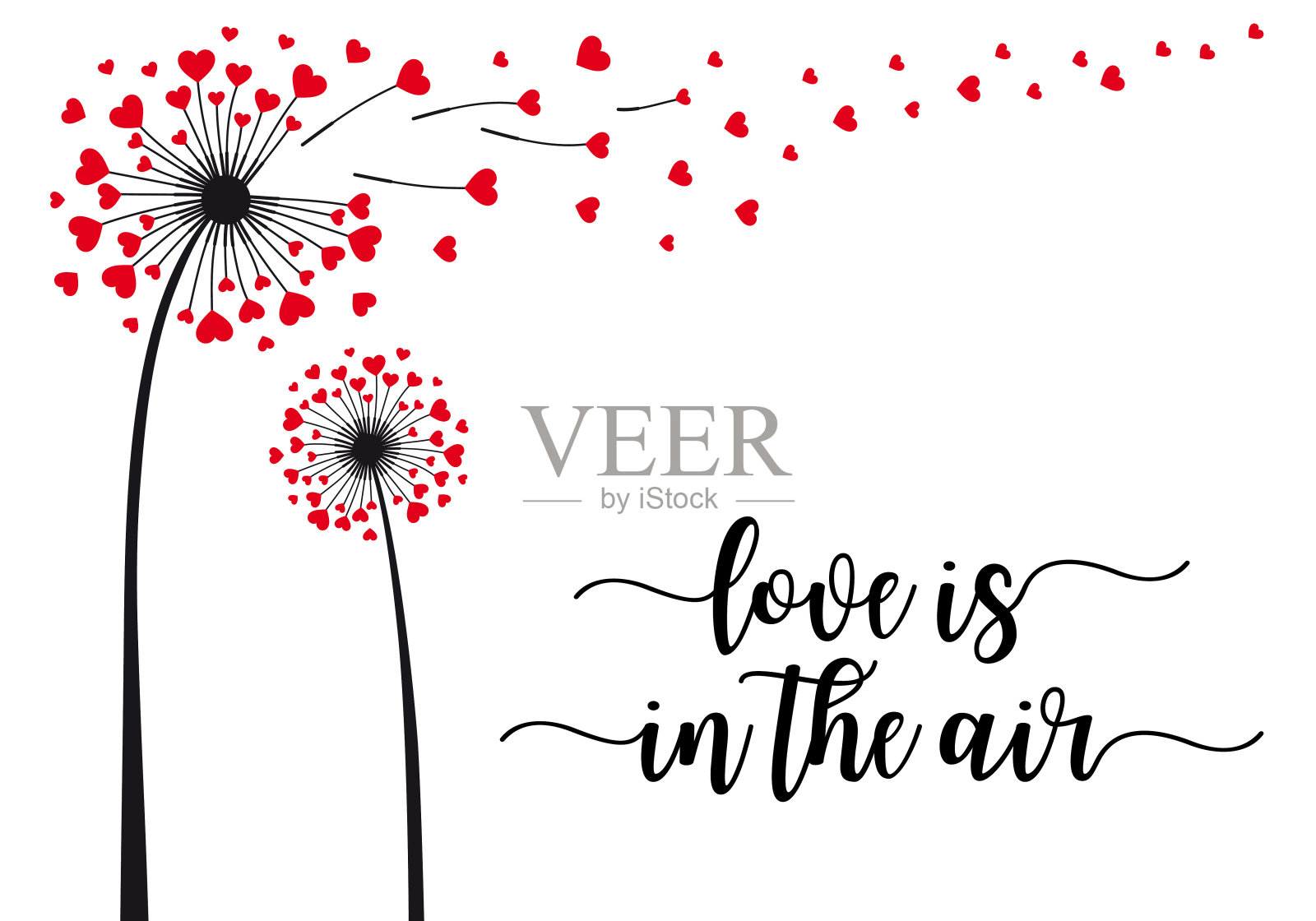 蒲公英与飞翔的心，向量卡插画图片素材