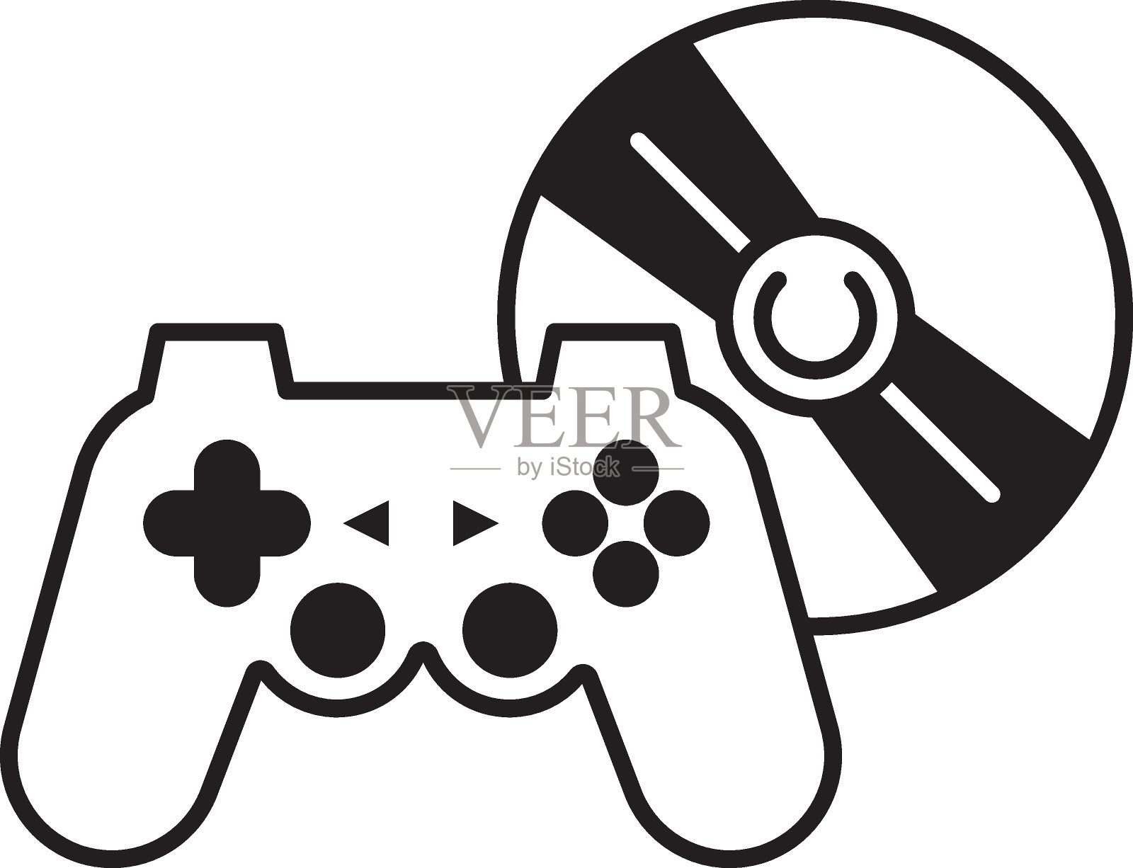 基于rom的游戏概念，蓝光视频游戏矢量字形图标设计，白色背景上的数字游戏符号插画图片素材