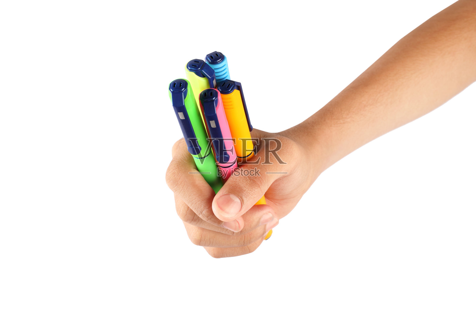 手里拿着五颜六色的笔照片摄影图片