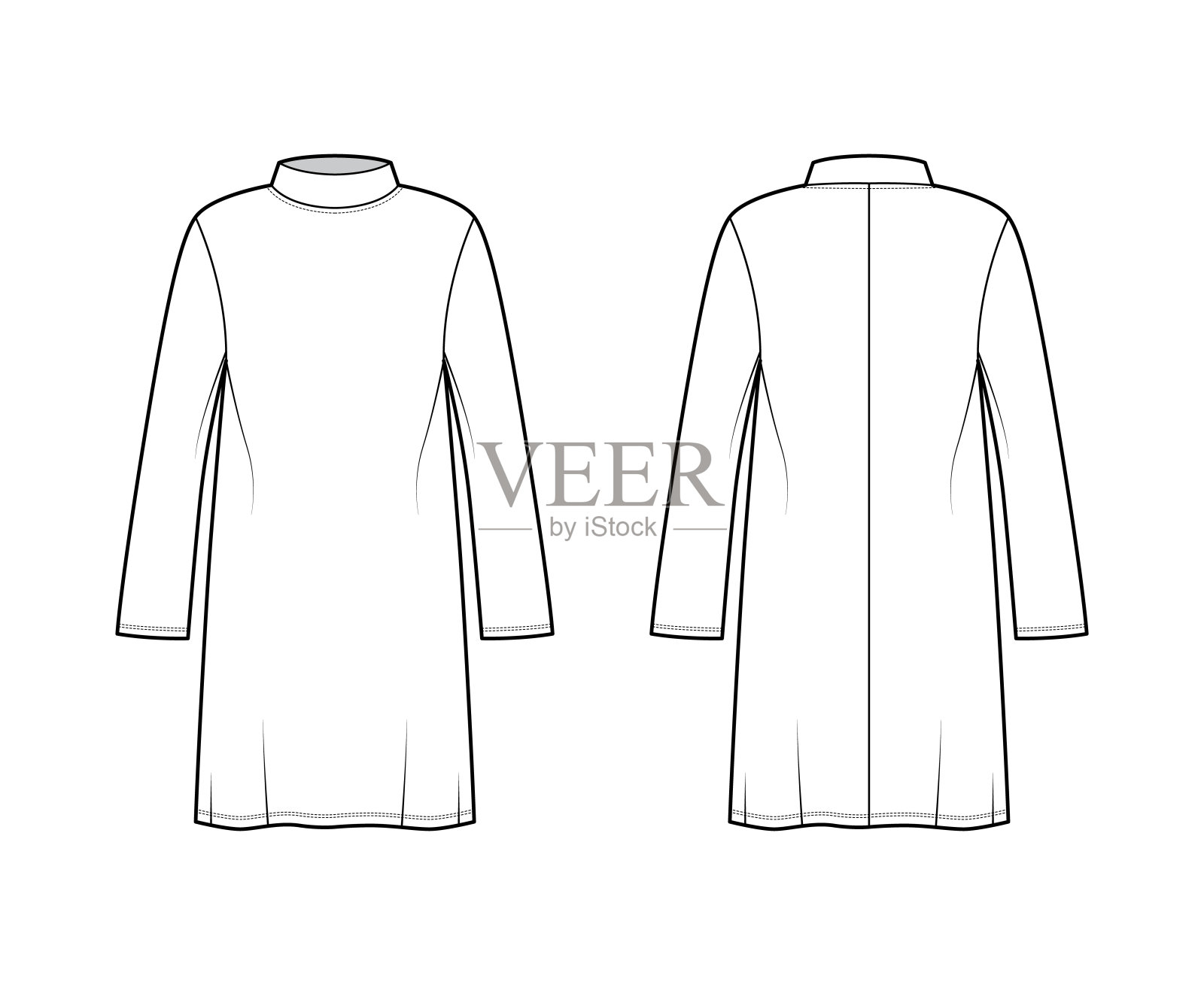 束腰毛衣技术时尚插图与立领，长袖，超大，膝盖长度。平温和插画图片素材