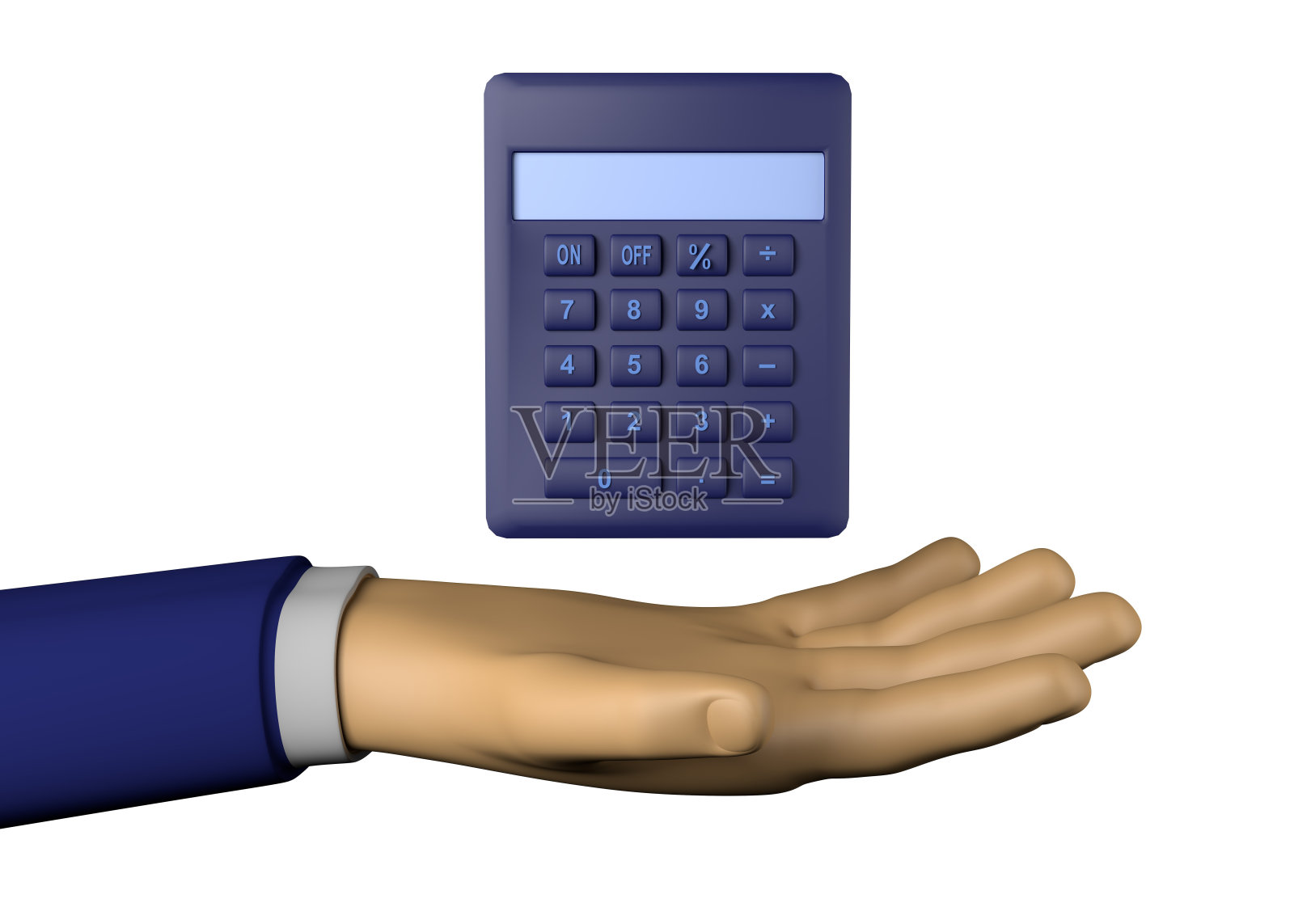 商人与计算器。3 d演示。照片摄影图片