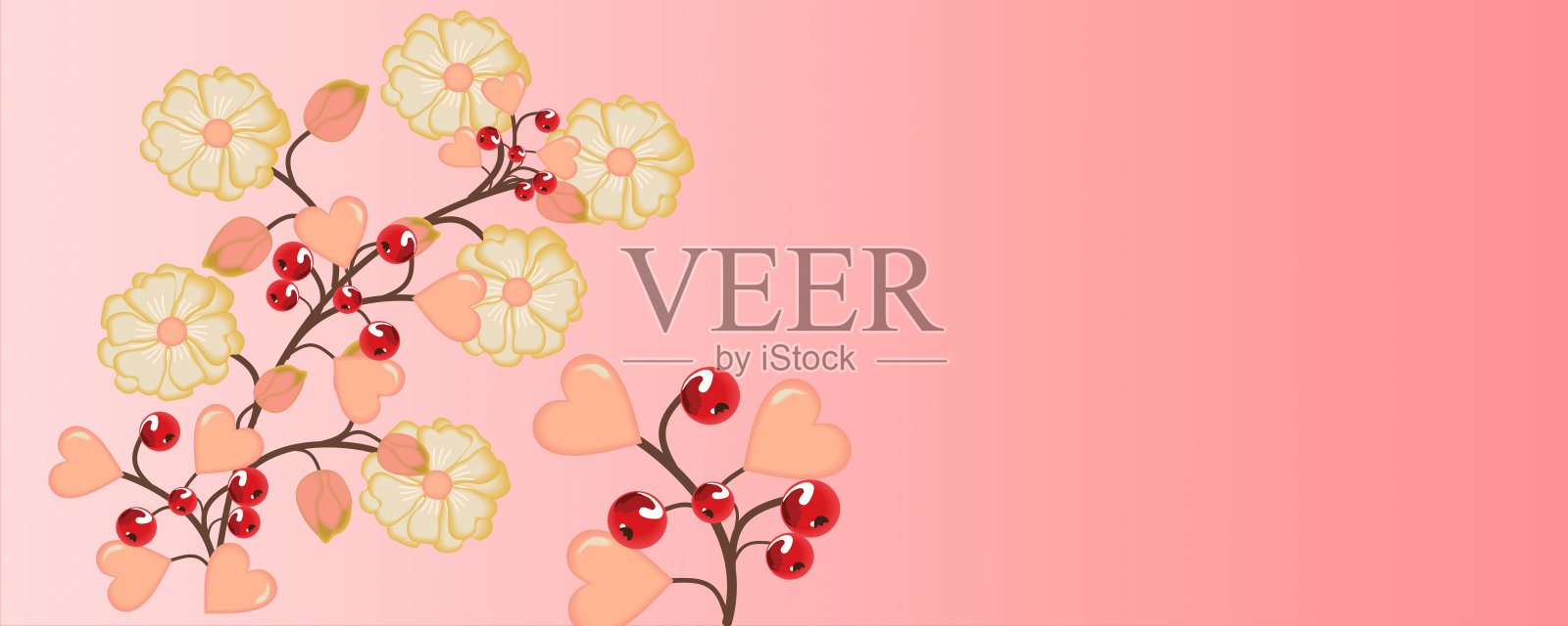 精致的背景与鲜花和心形的明信片插画图片素材