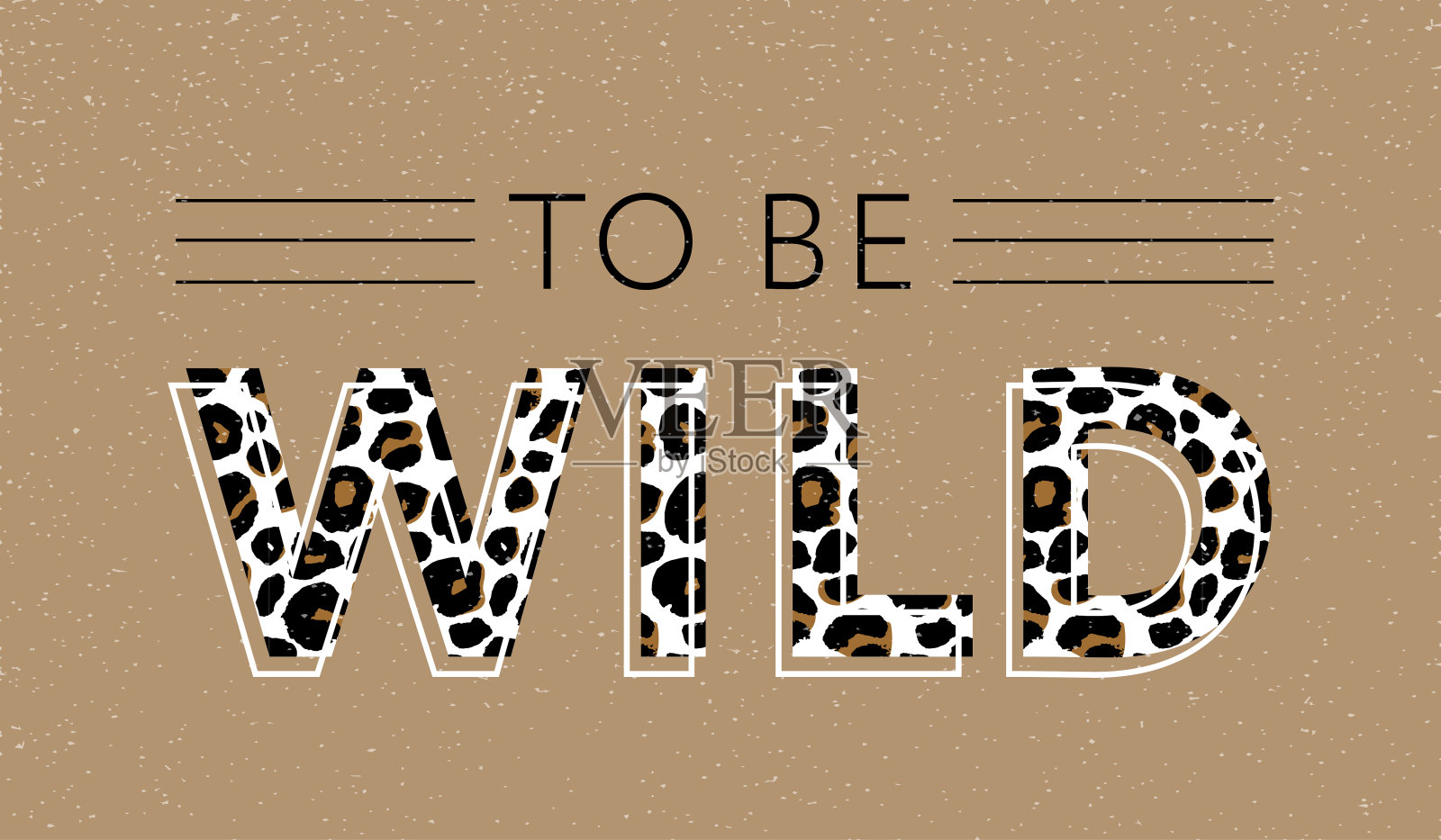Born to be Wild t恤动物时尚印花黑色背景。图案与字母和豹纹效果的t恤和服装图形，海报，印刷，明信片。插画图片素材