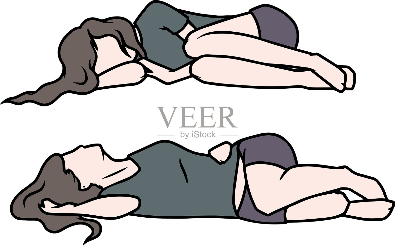 女孩睡在不同的位置插画图片素材