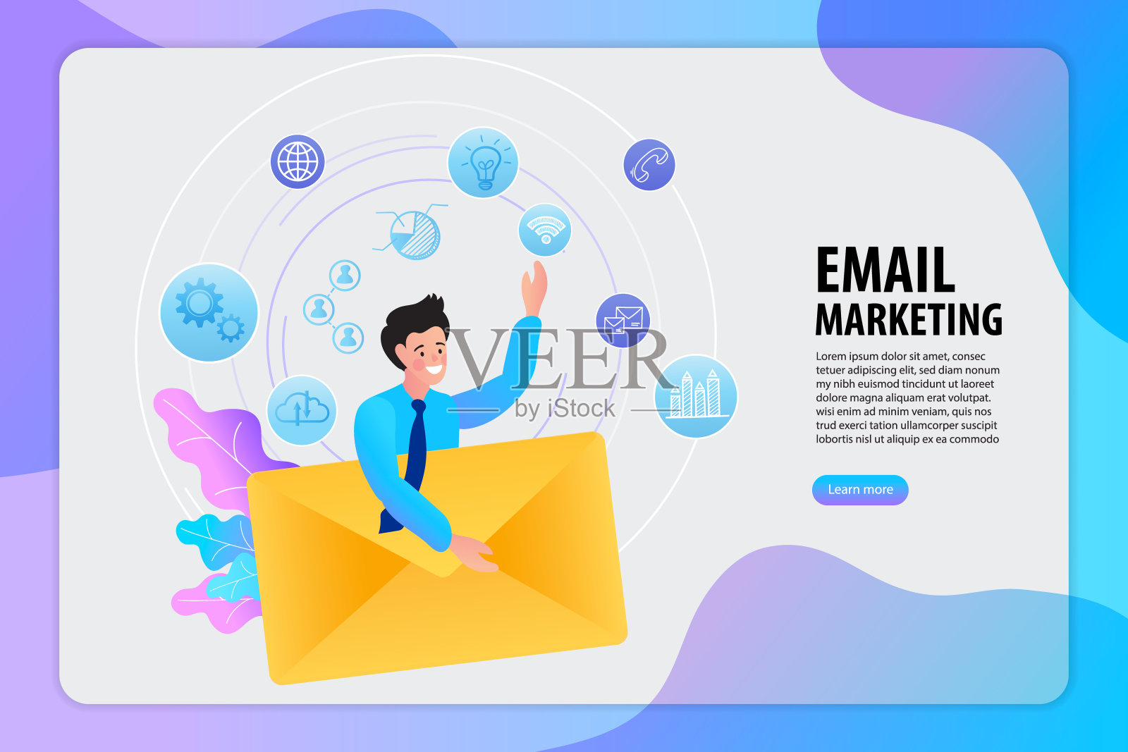 电子邮件营销的概念。时事通讯。邮件通知。社交网络。商人矢量插图。插画图片素材