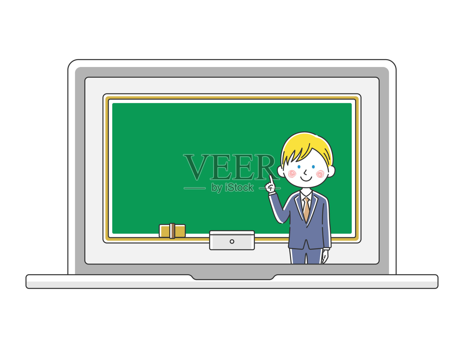 用笔记本电脑上在线课程的插图。插画图片素材