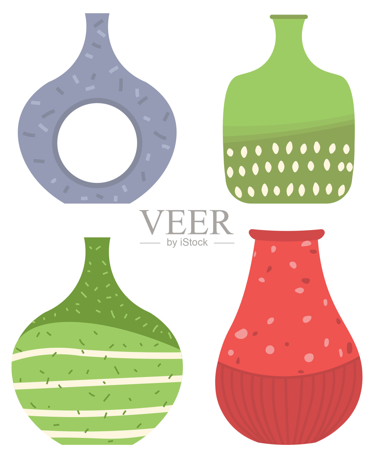 绿色条纹花瓶孤立在白色矢量图像插画图片素材