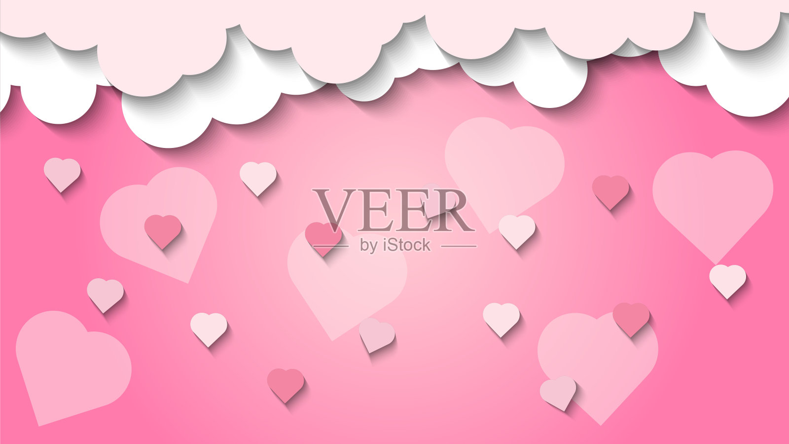 矢量插图情人节的背景模板，雨爱剪纸墙纸风格插画图片素材