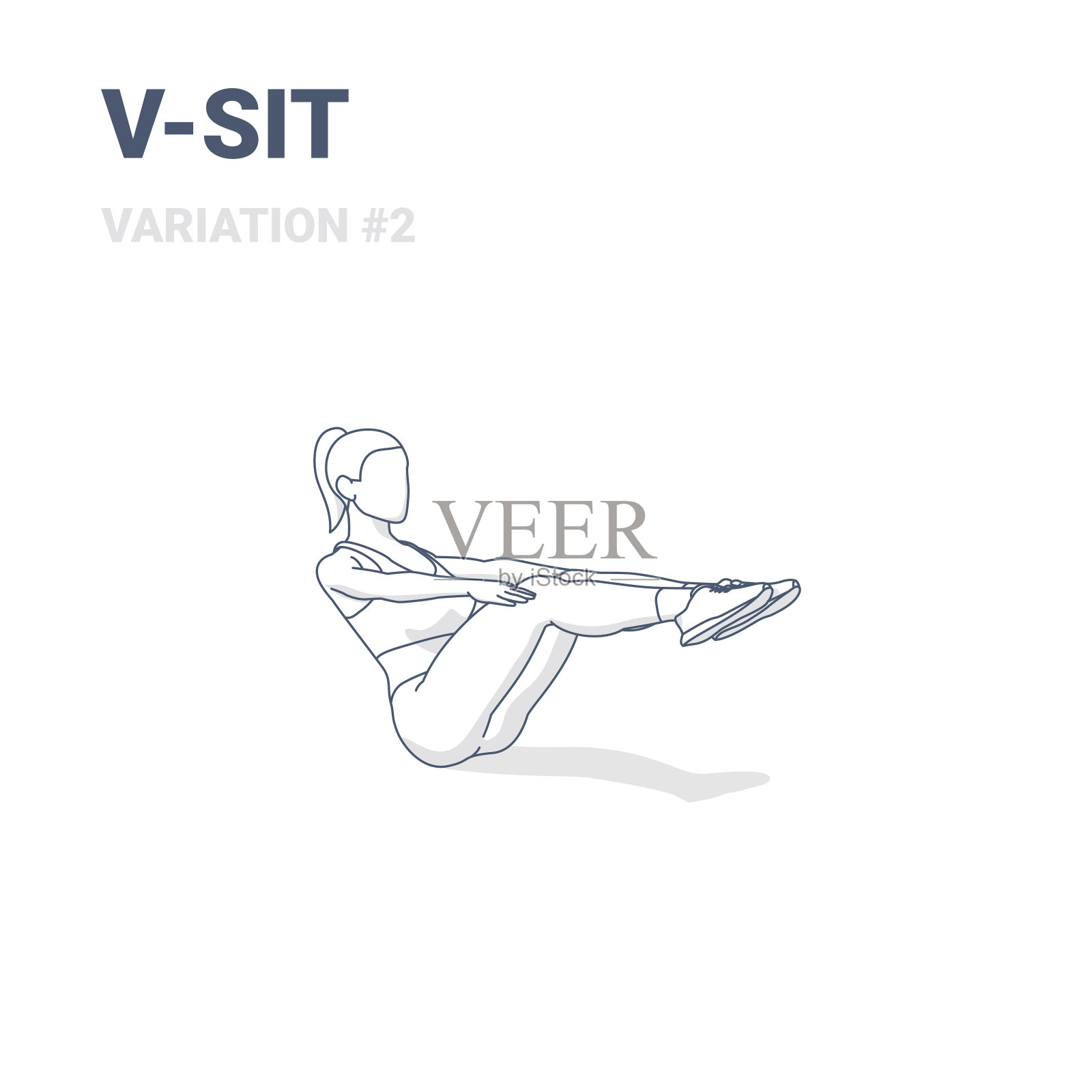 V-Sit女性家庭锻炼运动指南大纲概念或Navasana船瑜伽姿势插图插画图片素材