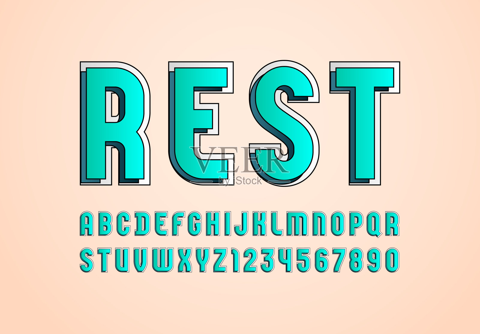 明亮时髦的字母表，彩色现代字体，字母和数字，矢量插图10EPS插画图片素材