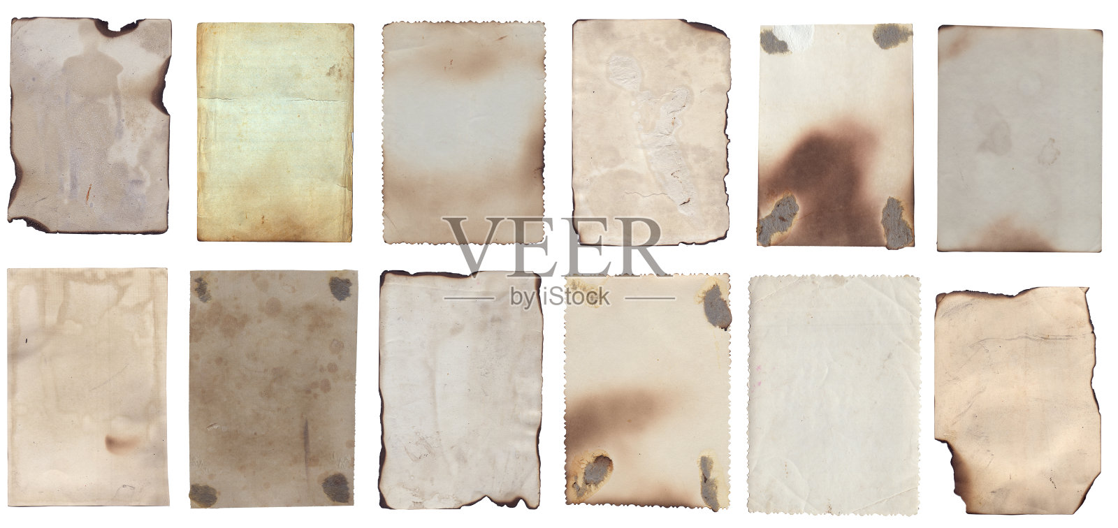 套旧各种复古粗糙纸划痕和污渍纹理孤立照片摄影图片