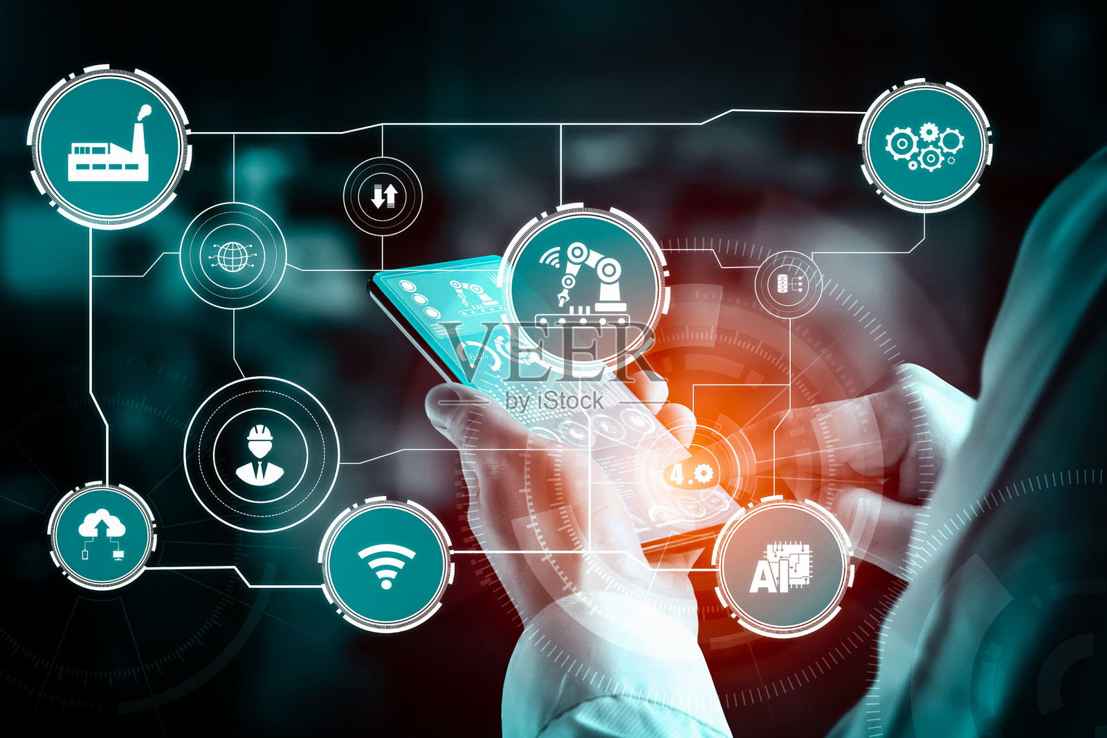 工业4.0技术概念——第四次工业革命的智能工厂照片摄影图片