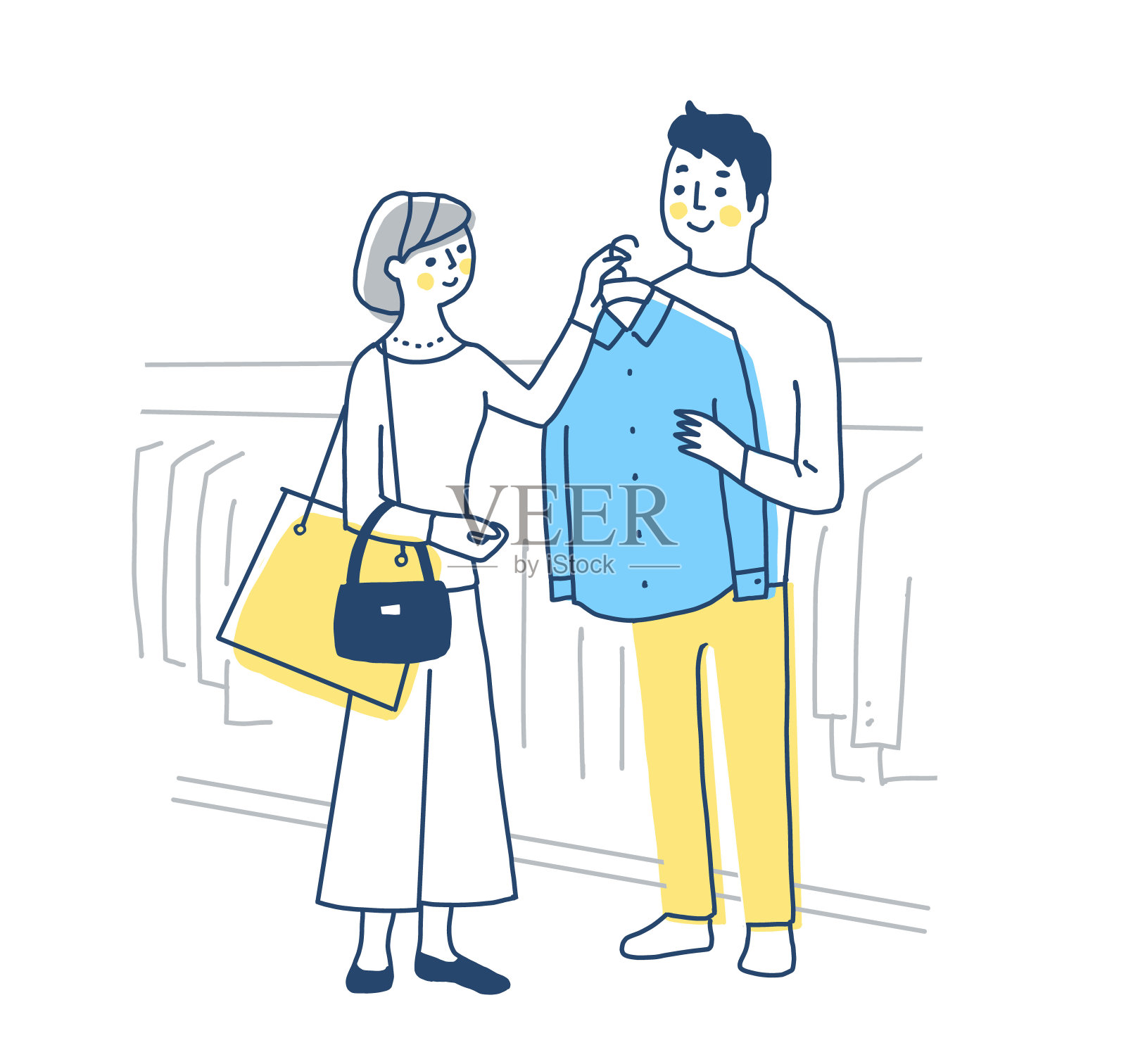 一对喜欢买衣服的夫妇插画图片素材