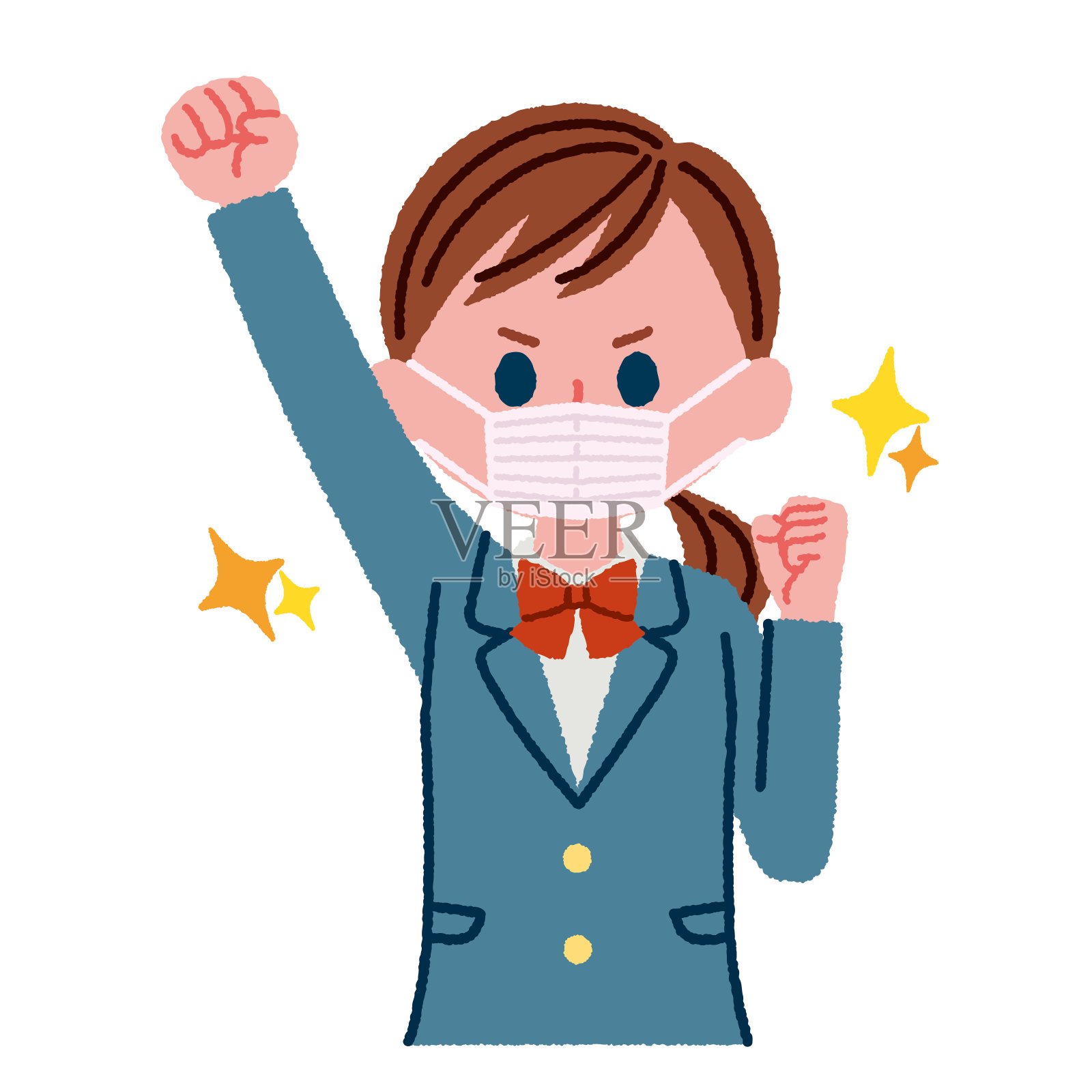 积极向上的高中女生的插图材料(戴着面具)插画图片素材