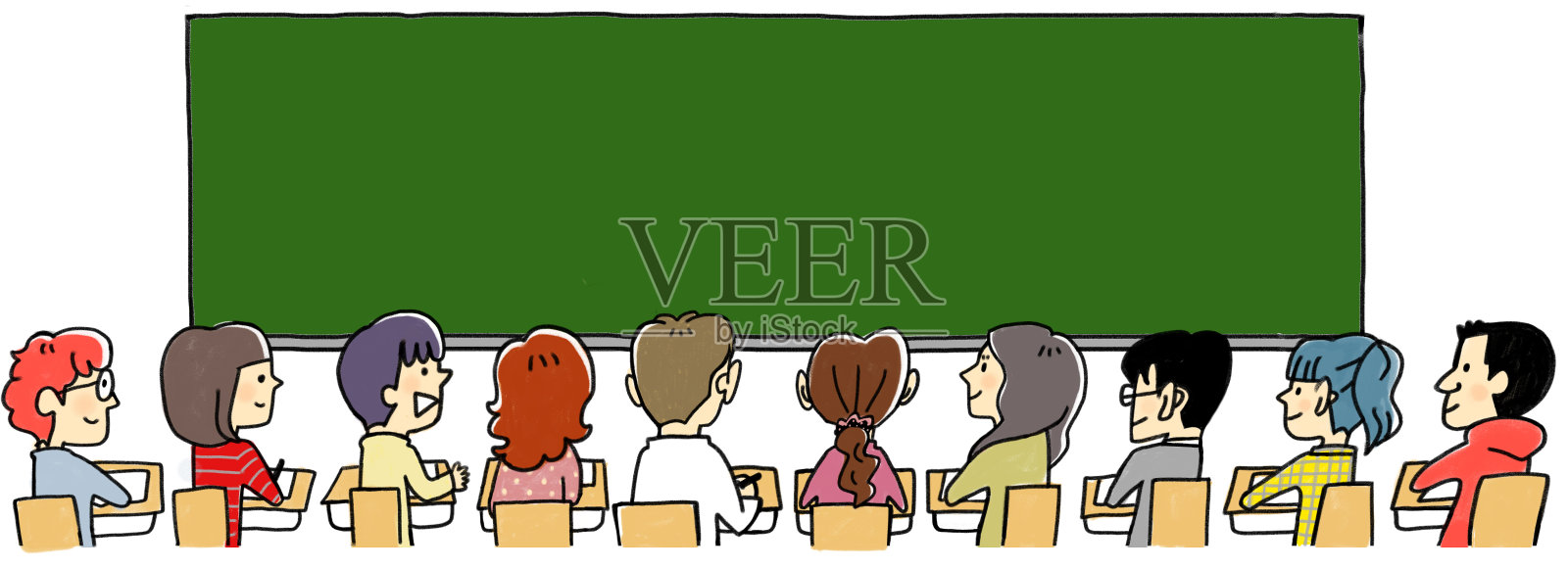 旁听者听课的后视图插画图片素材