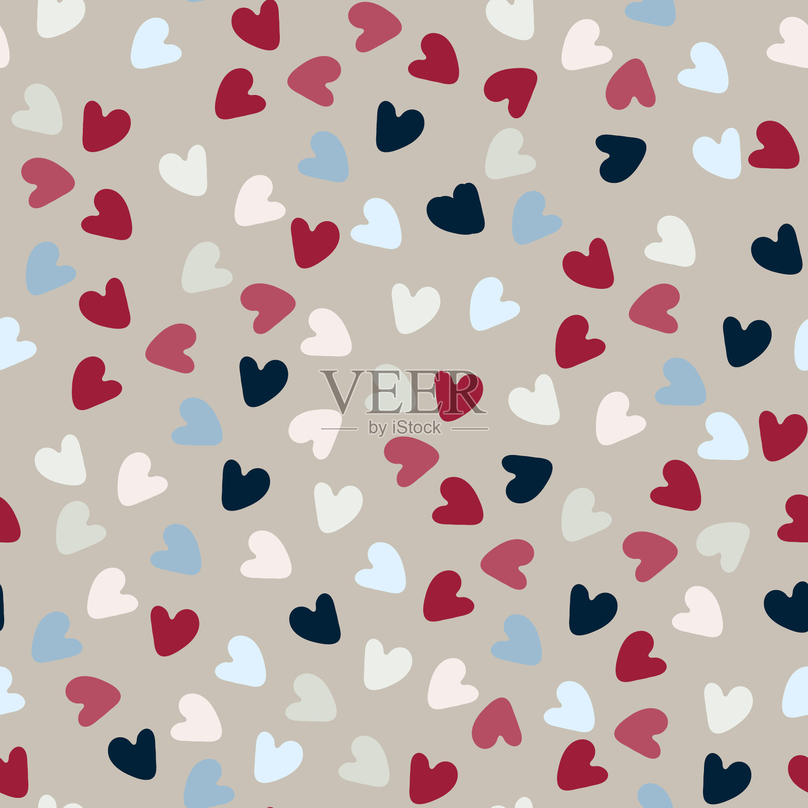 无缝模式。手绘心形的米色背景。情人节概念，爱情概念插画图片素材