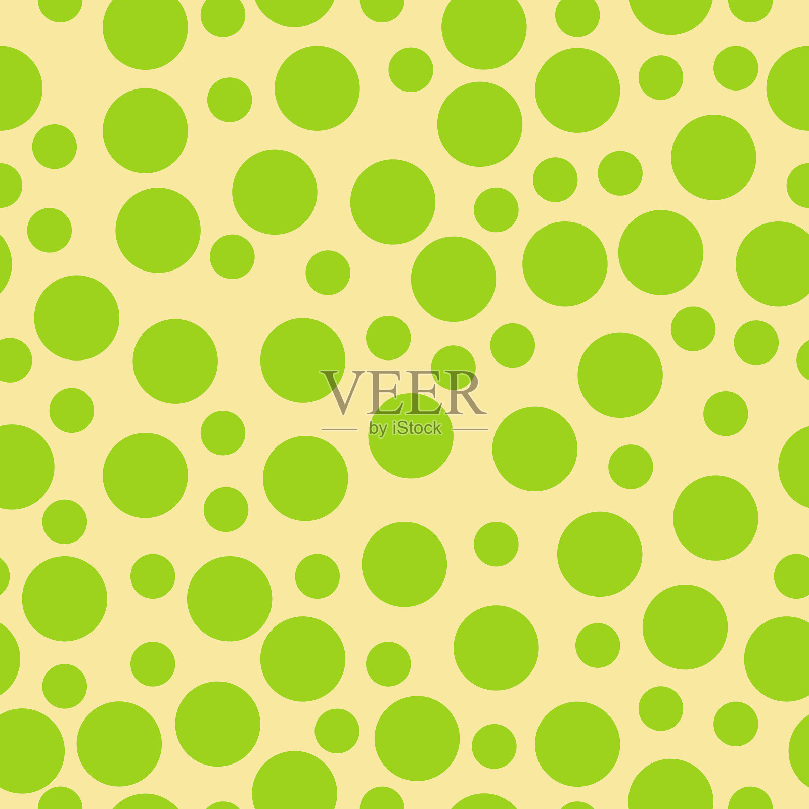 无缝图案的不同直径的绿色圆在黄色背景上，正图案的圆元素矢量插画图片素材