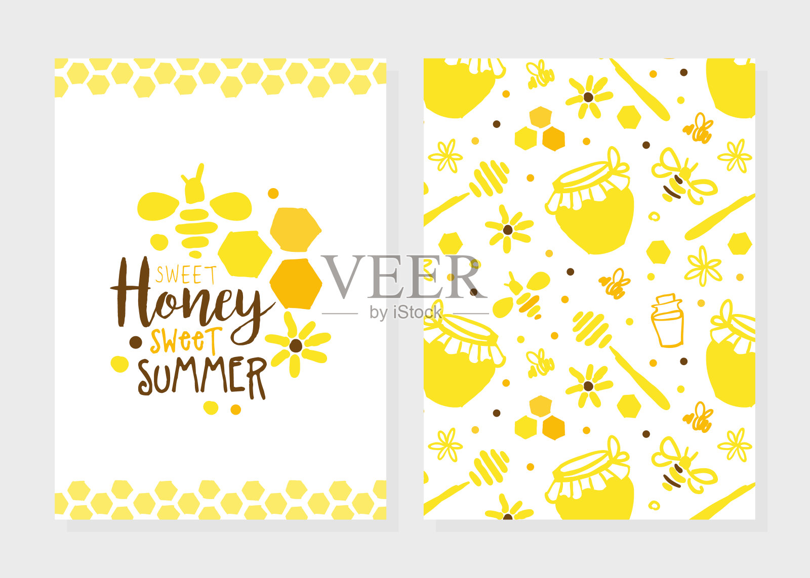 采购产品蜂蜜天然产品卡，有机蜂蜜和蜂房横幅，海报，传单，宣传册设计模板卡通矢量插图设计模板素材