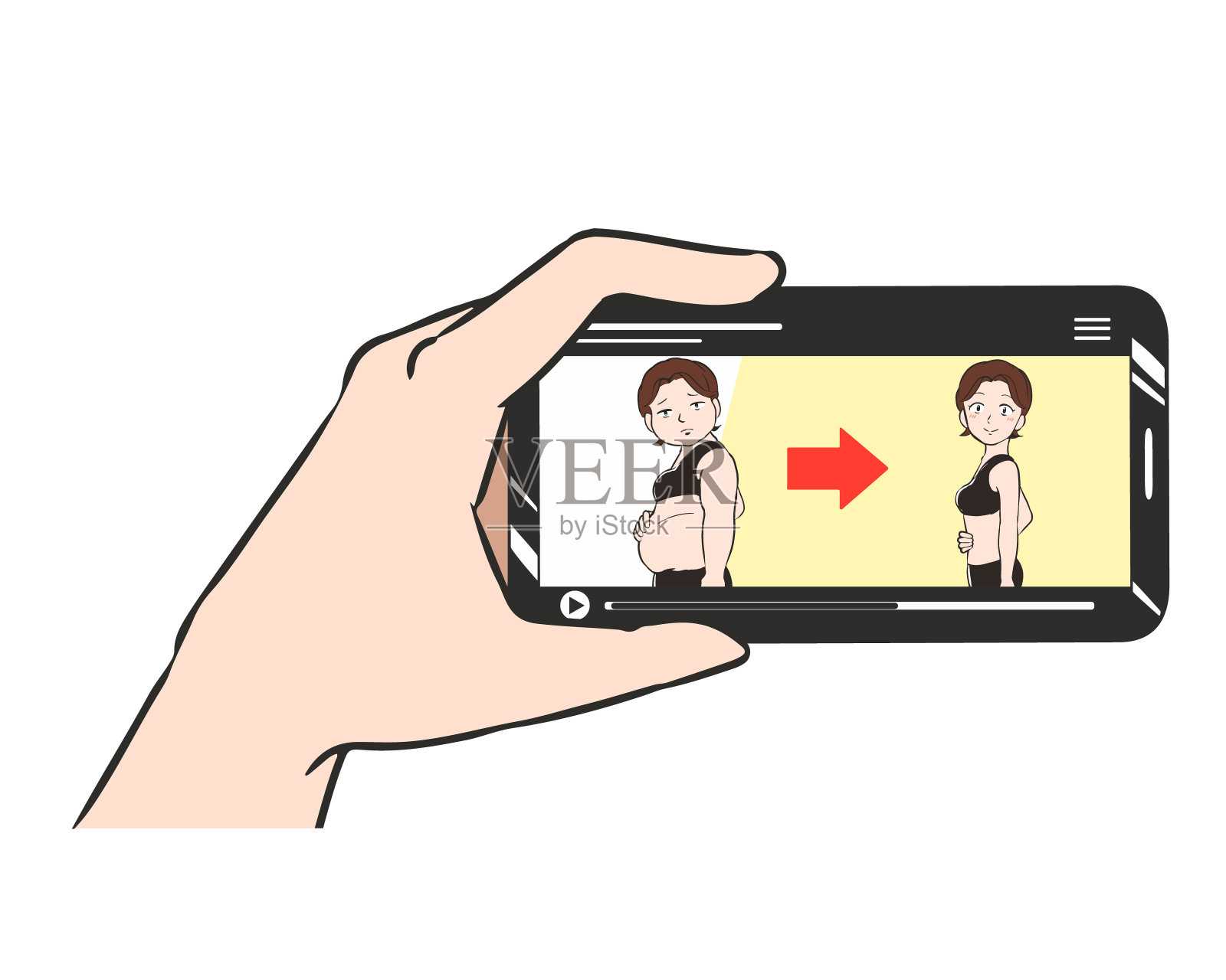 智能手机横屏节食视频插画图片素材