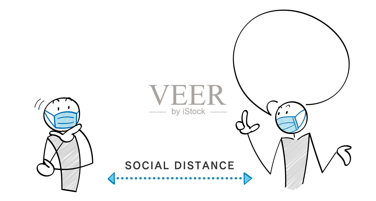 传染病对策与社会距离，二人交流场景与言语泡插画图片素材