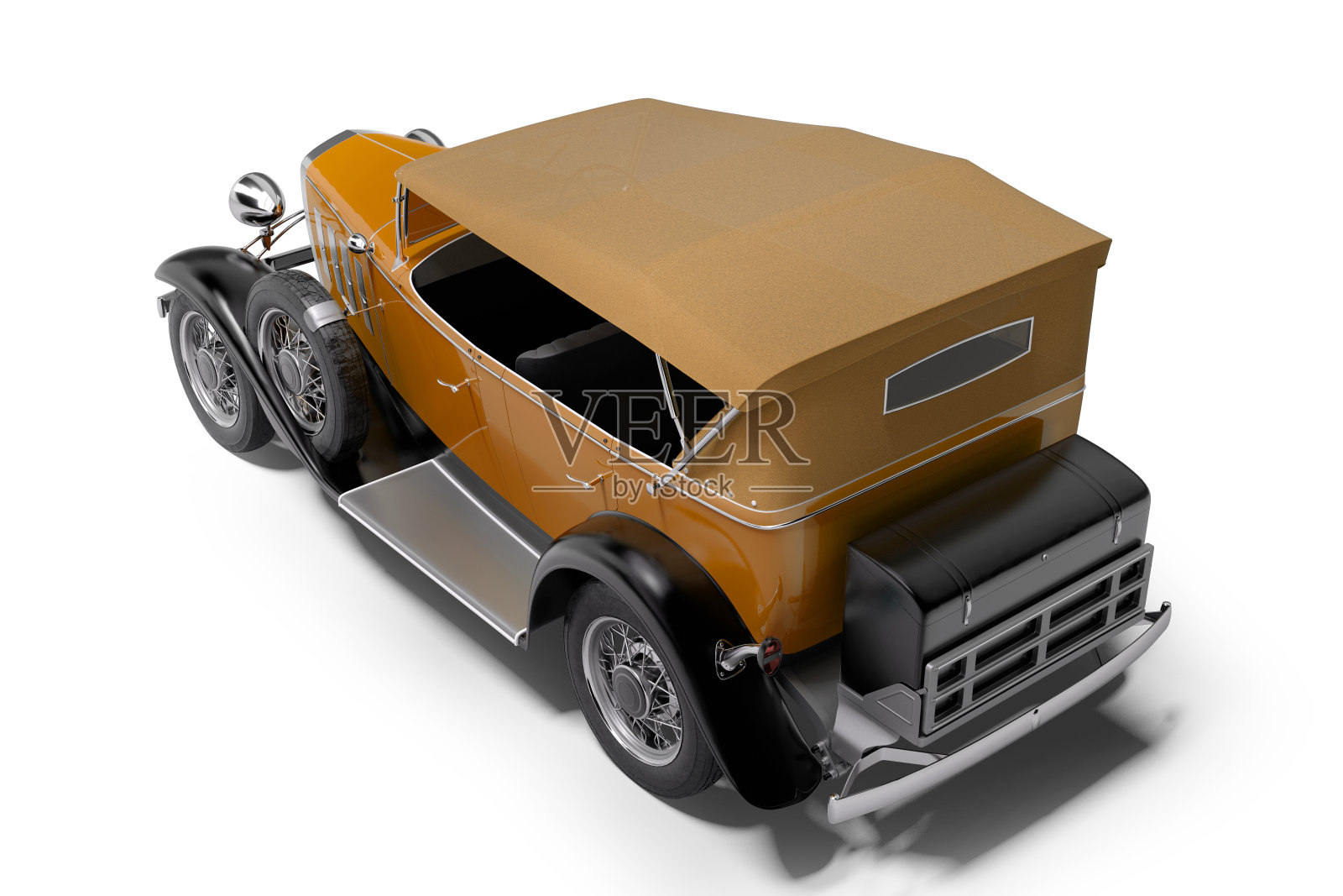 经典复古车橙色孤立的后视图3d渲染白色背景与阴影照片摄影图片