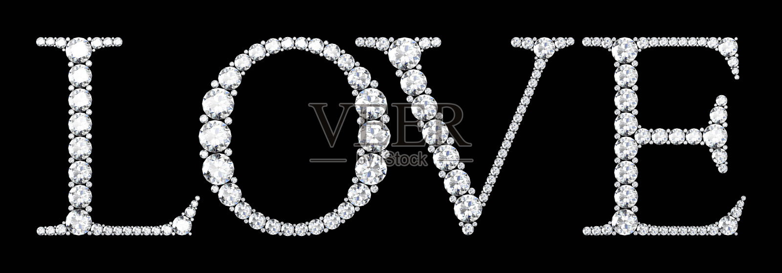 由黑色背景的菱形字母组成的爱情字。三维渲染照片摄影图片