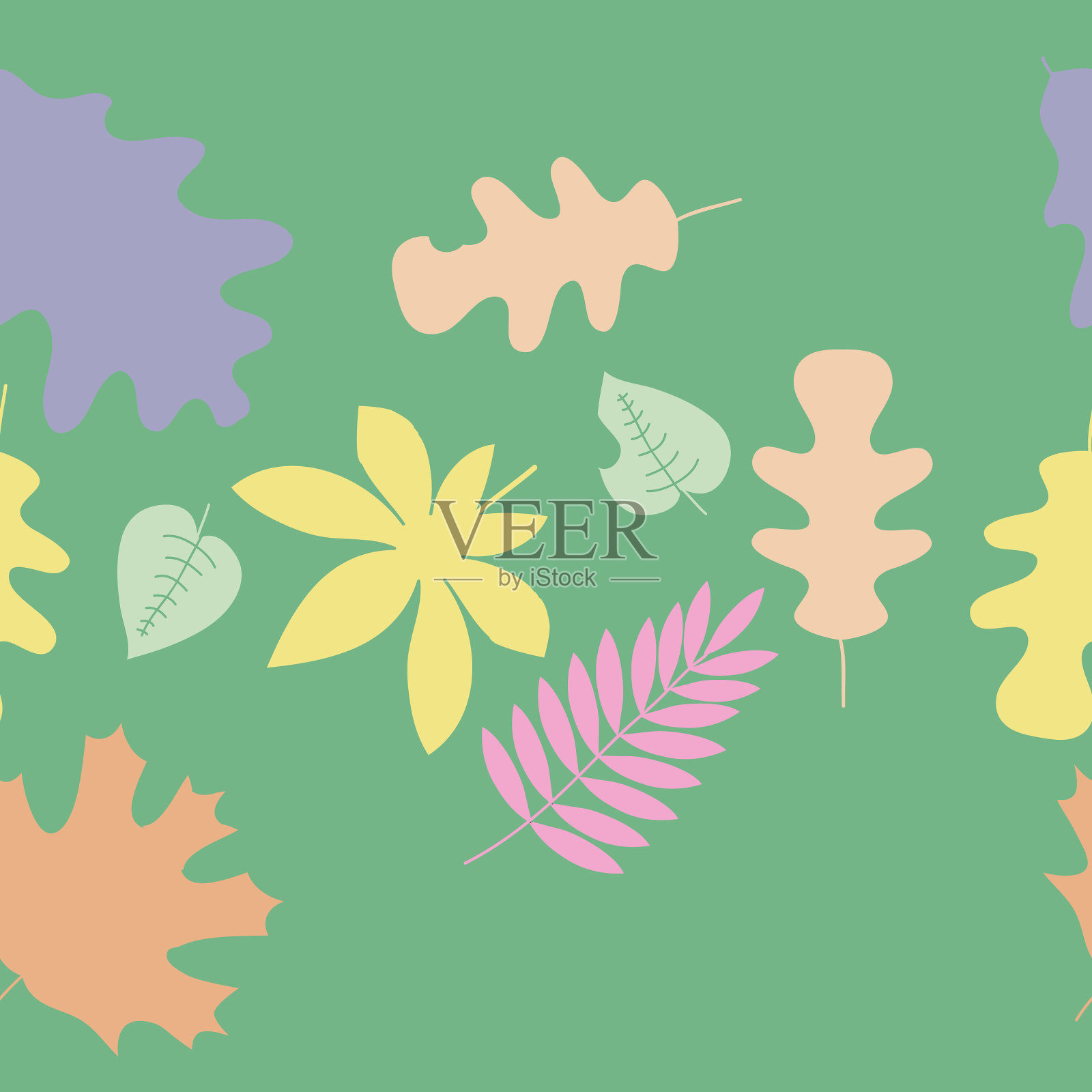 水平涂鸦秋叶。手绘。插画图片素材