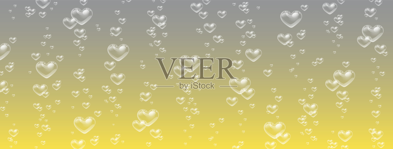 2021年的流行色心形泡泡。灰色和黄色插画图片素材