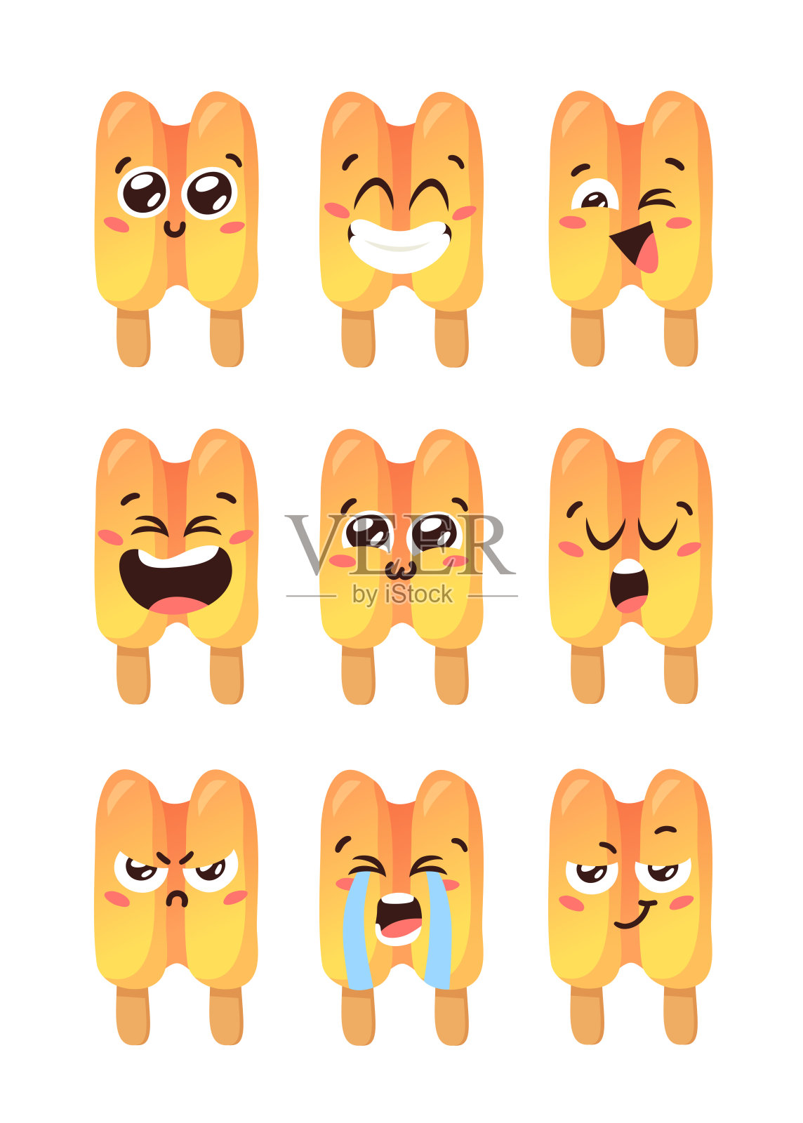 手绘冰淇淋矢量艺术绘图。夏季插图甜快餐表情。有趣的Emoji设计元素图片