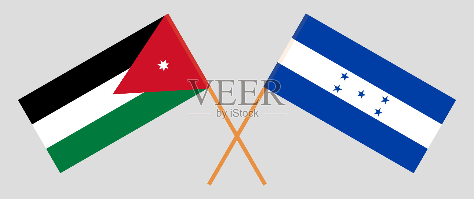 约旦和洪都拉斯的交叉旗帜插画图片素材