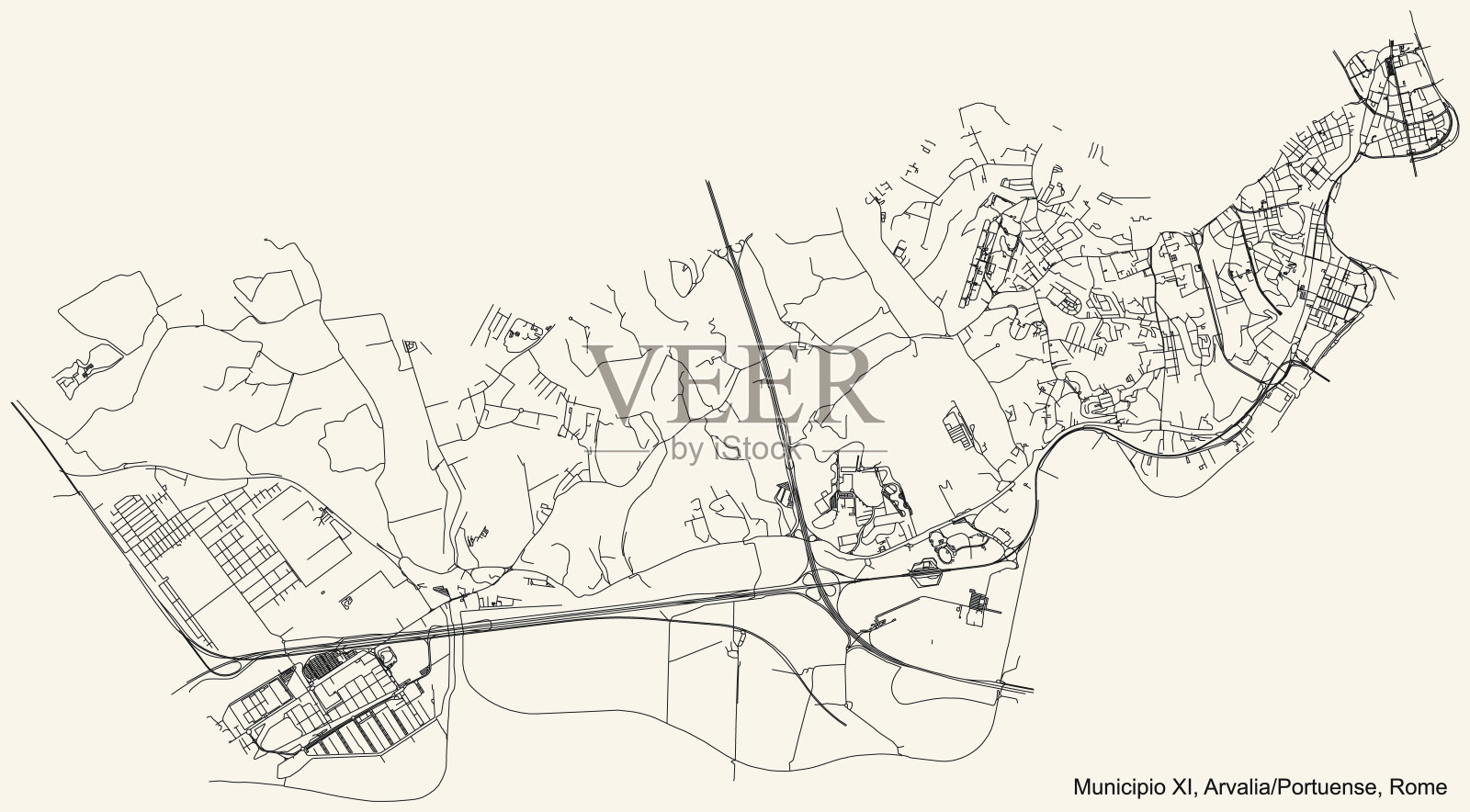 意大利罗马第十一自治市-阿瓦利亚/葡萄牙自治市街道道路图插画图片素材