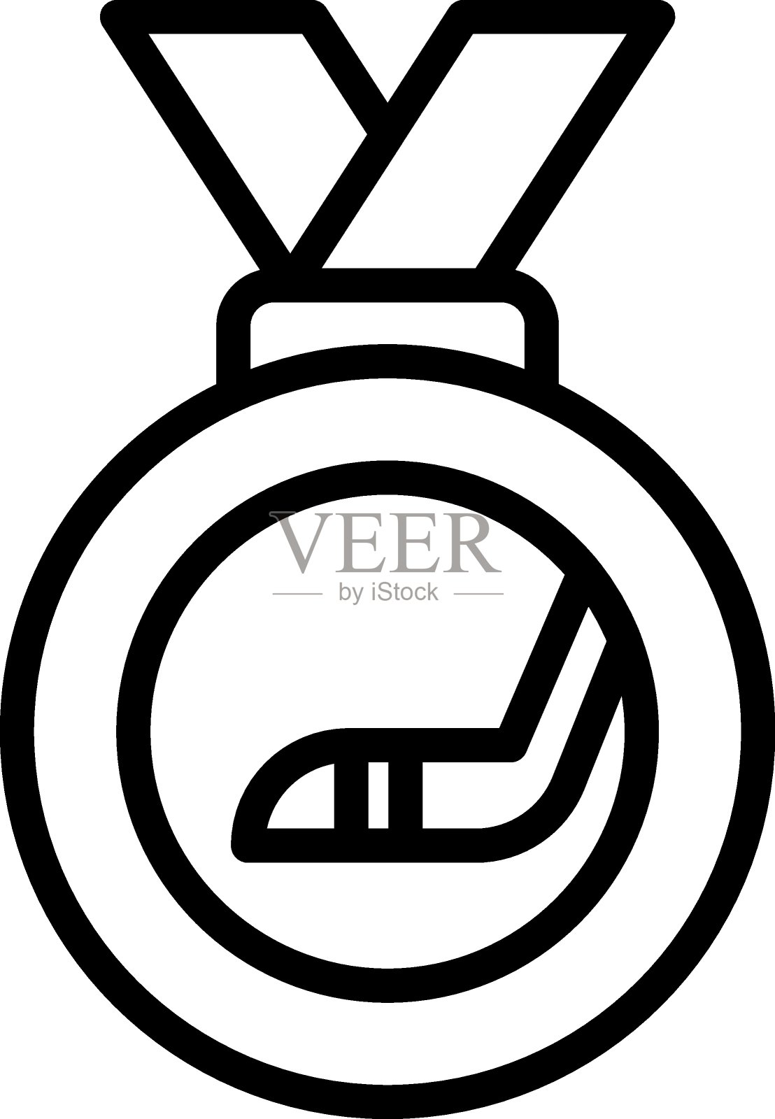 冠军奖杯与推者概念矢量线图标设计，冰球符号在白色背景，接触团队游戏标志，冬季运动设备库存，插画图片素材