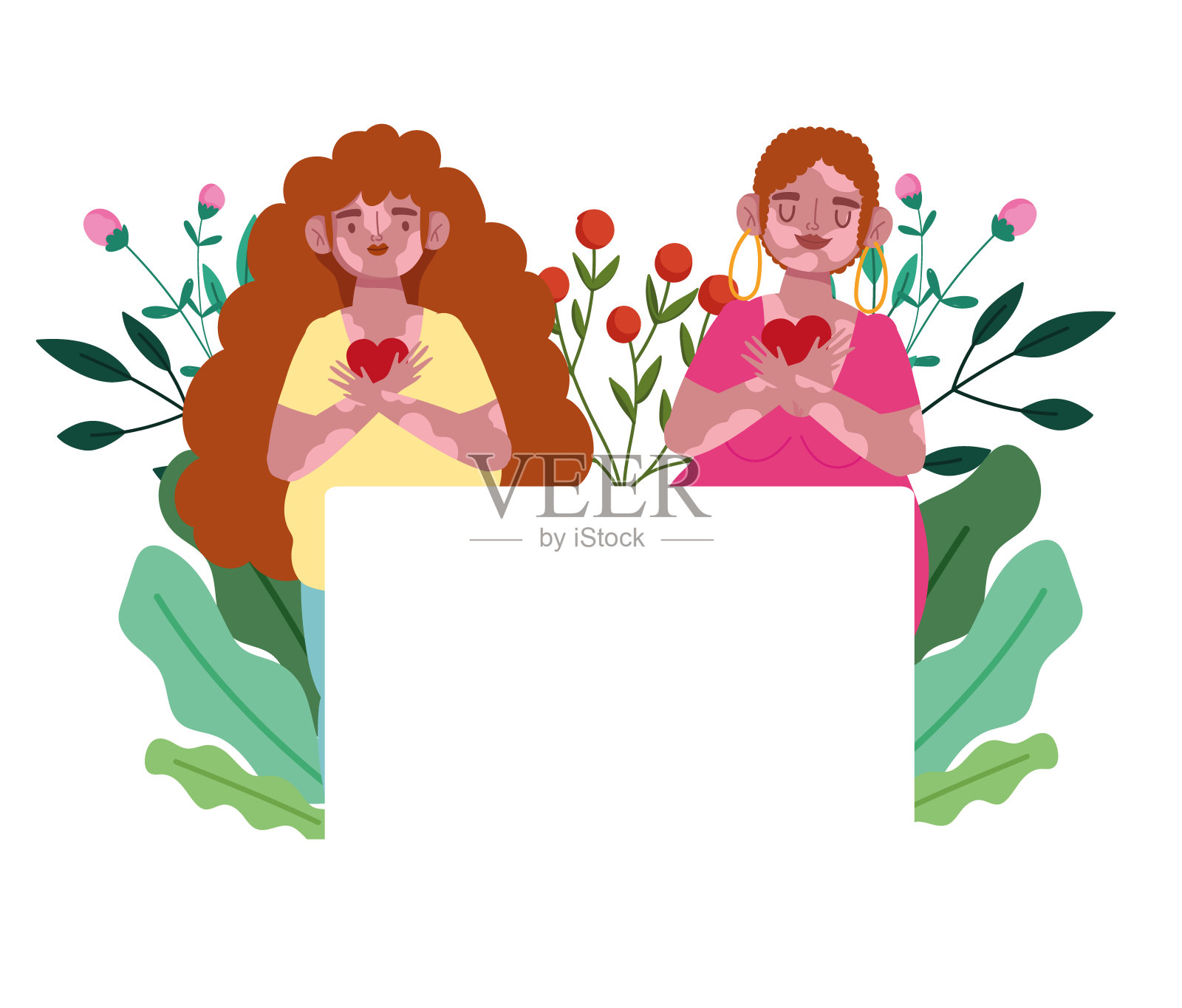 白癜风女性心花卡通人物自爱插画图片素材