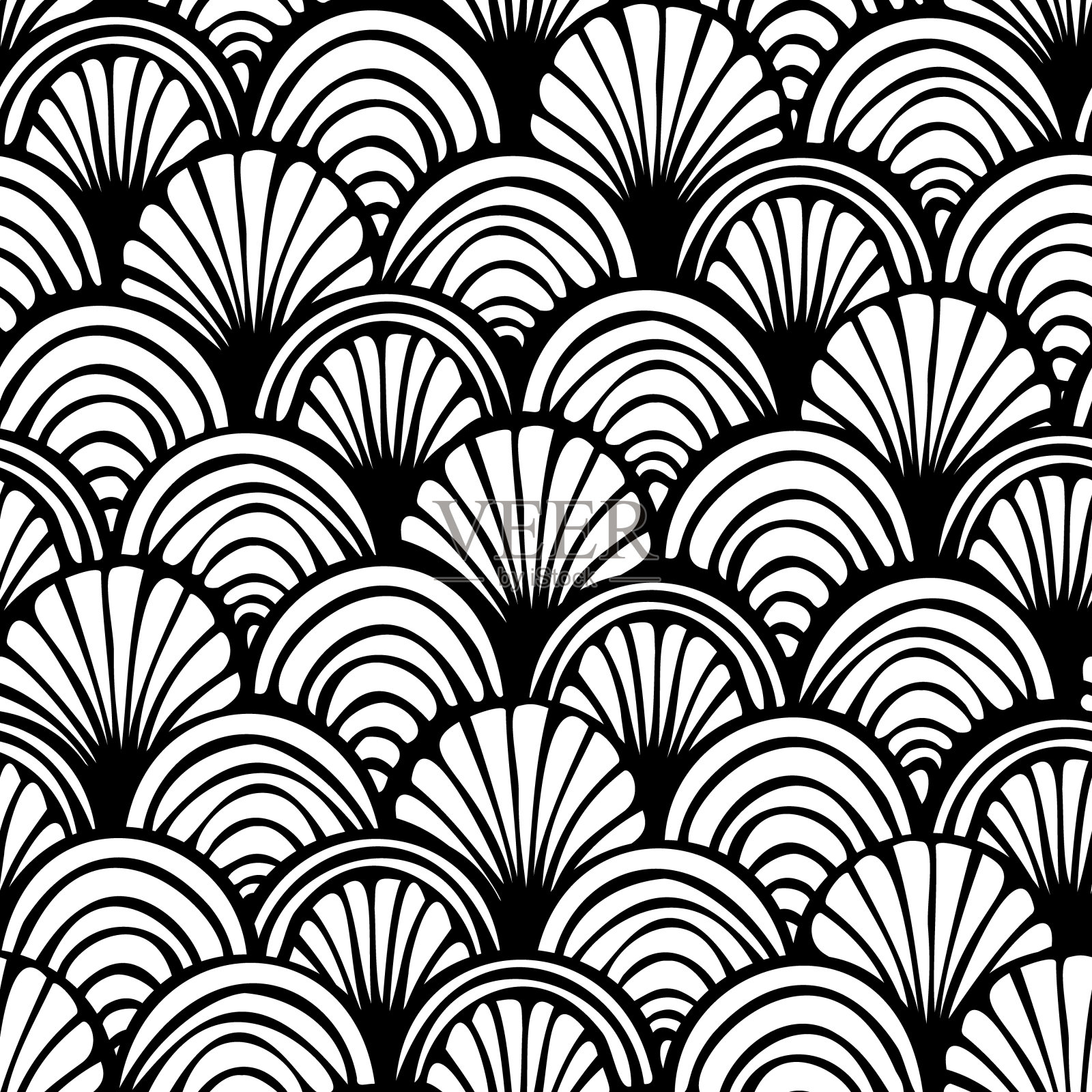 矢量无缝手绘模式，鱼鳞打印。美丽的亚洲风格设计的纺织品，墙纸，包装纸，文具。插画图片素材