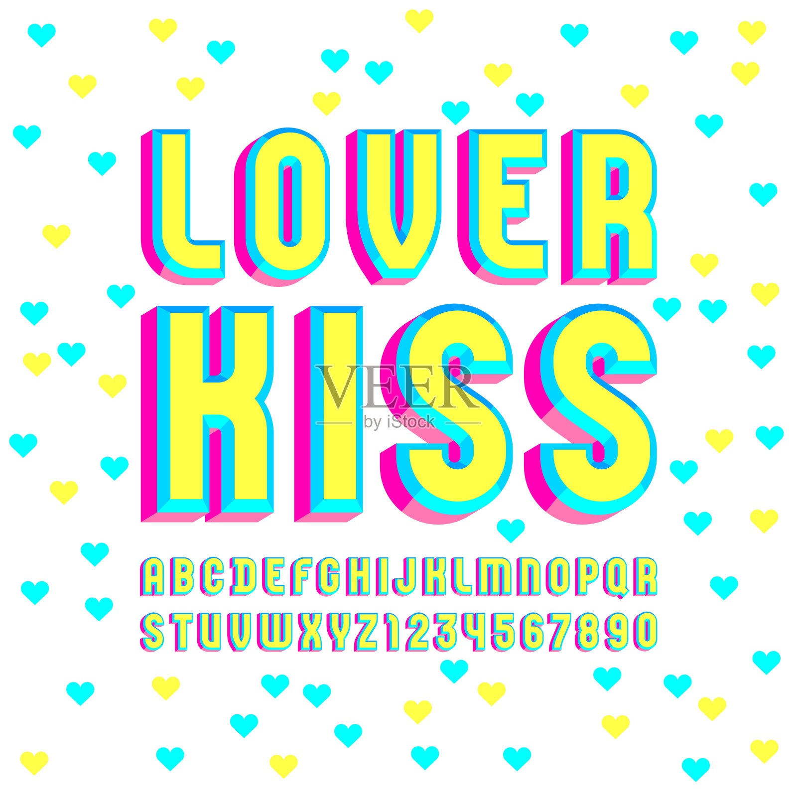 亮丽的字母表，多色字体，字母和数字，矢量插图10EPS设计元素图片