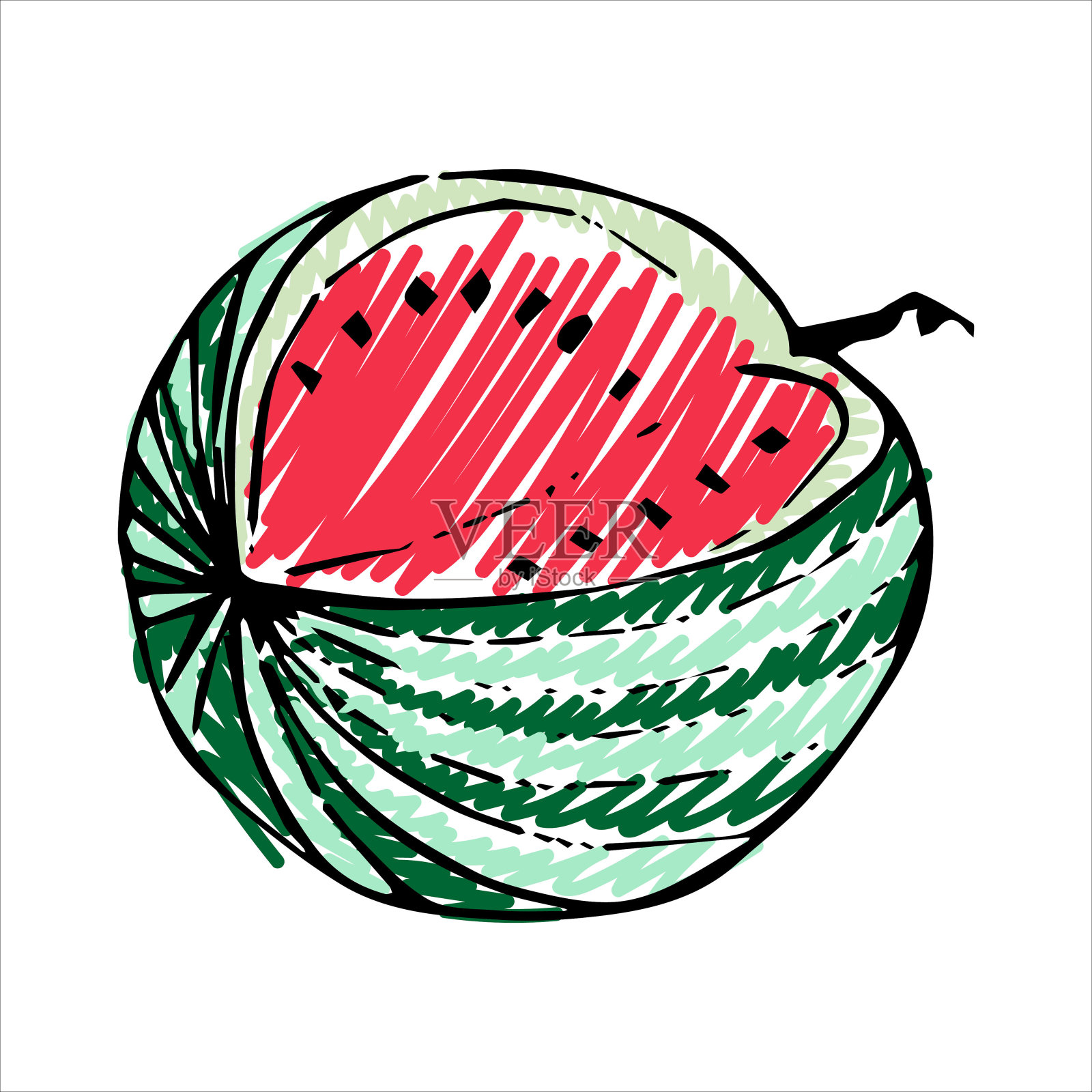 草图图标与西瓜的纸设计。矢量手绘。设计元素图片