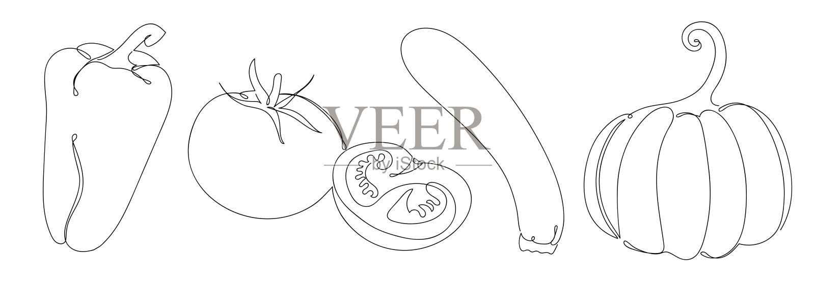 一套蔬菜在一个手绘线性风格。插画图片素材