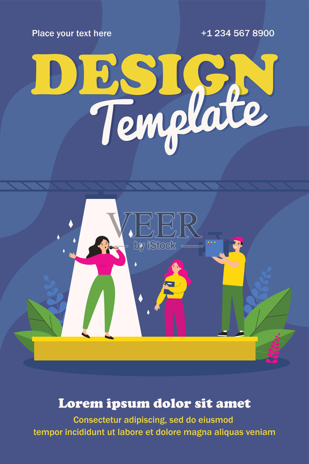 女歌手在镜头前唱歌插画图片素材