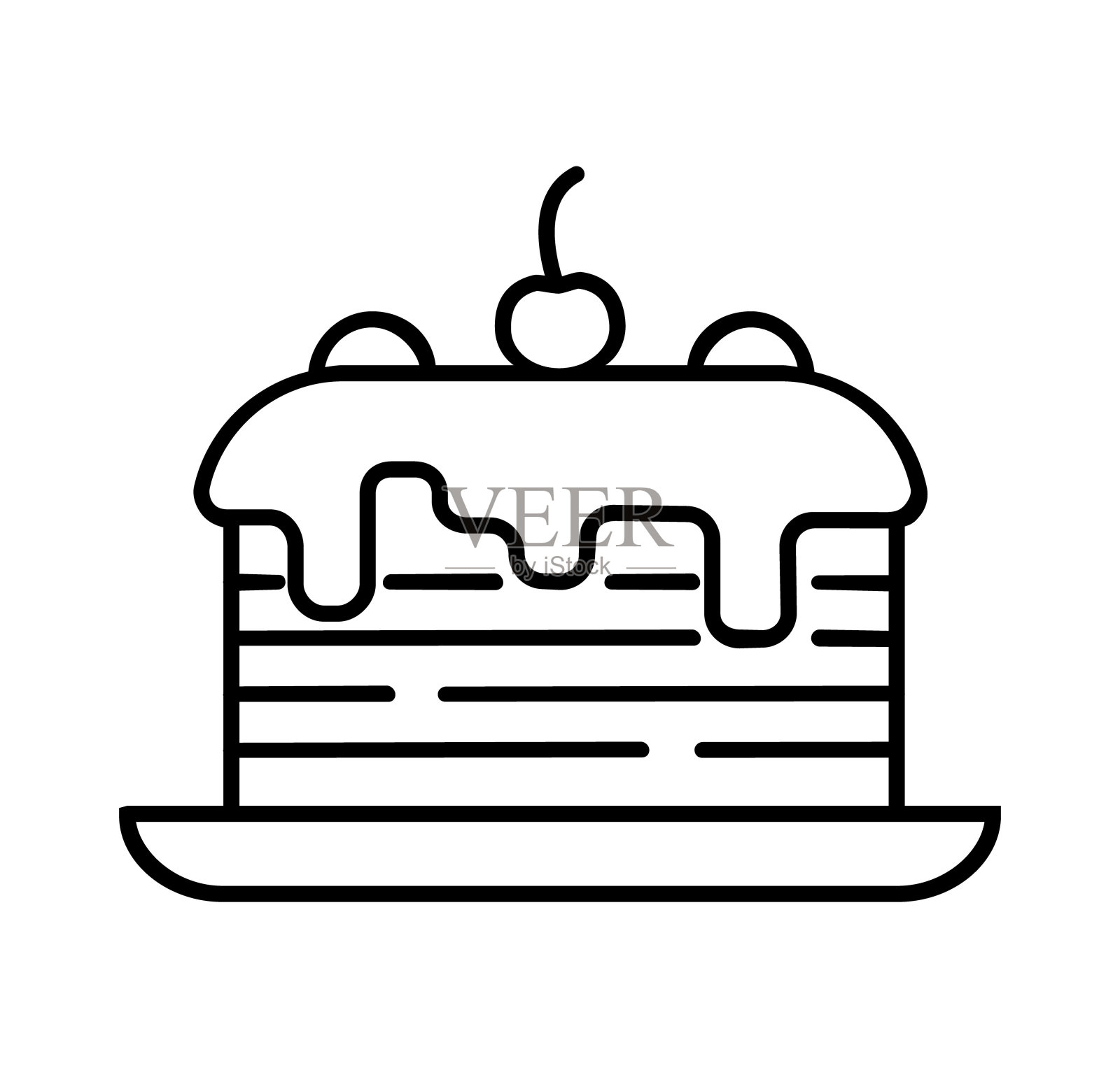 甜点图标矢量轮廓风格孤立在白色背景。蛋糕，煎饼。插画图片素材