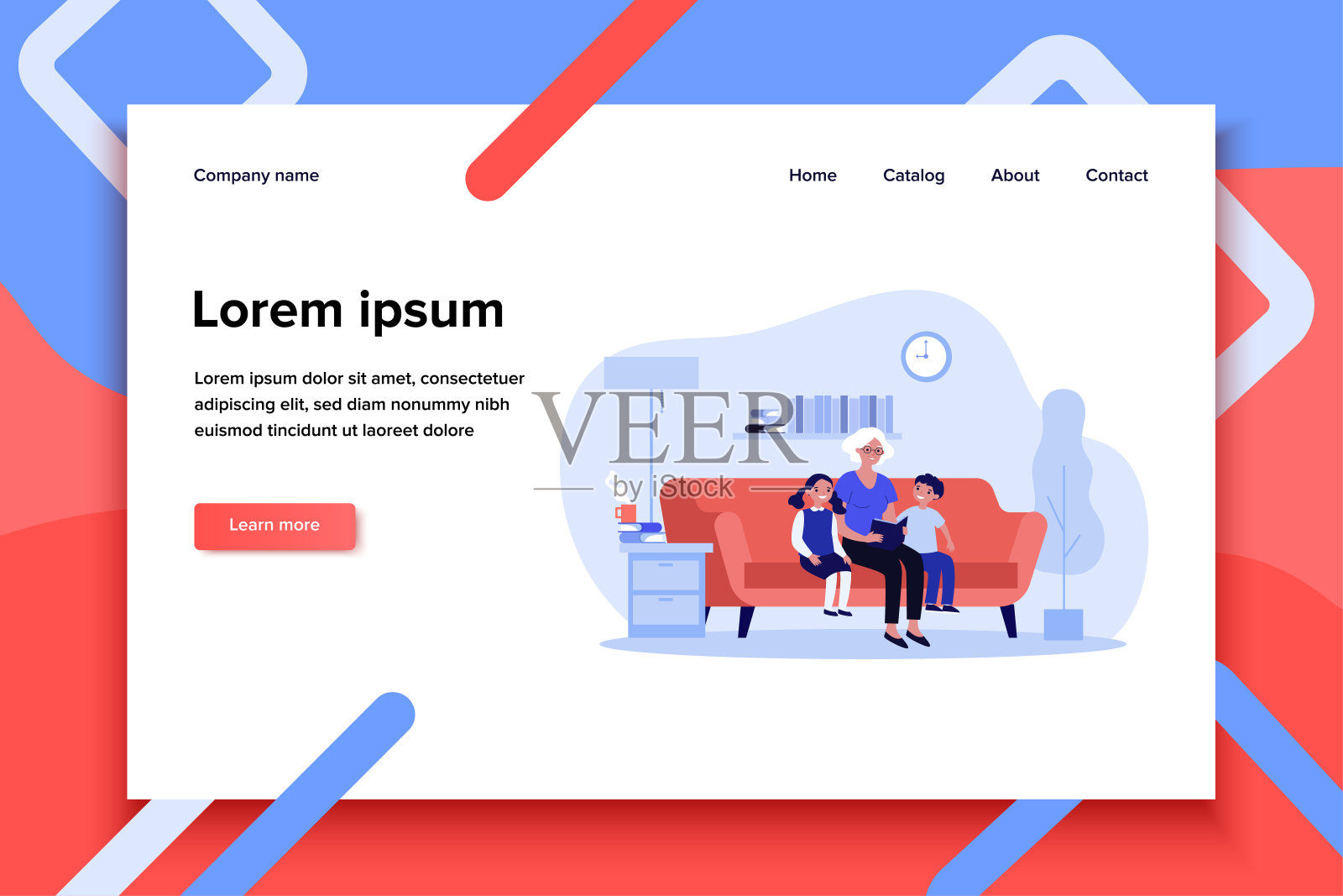 奶奶给孩子们读童话故事插画图片素材