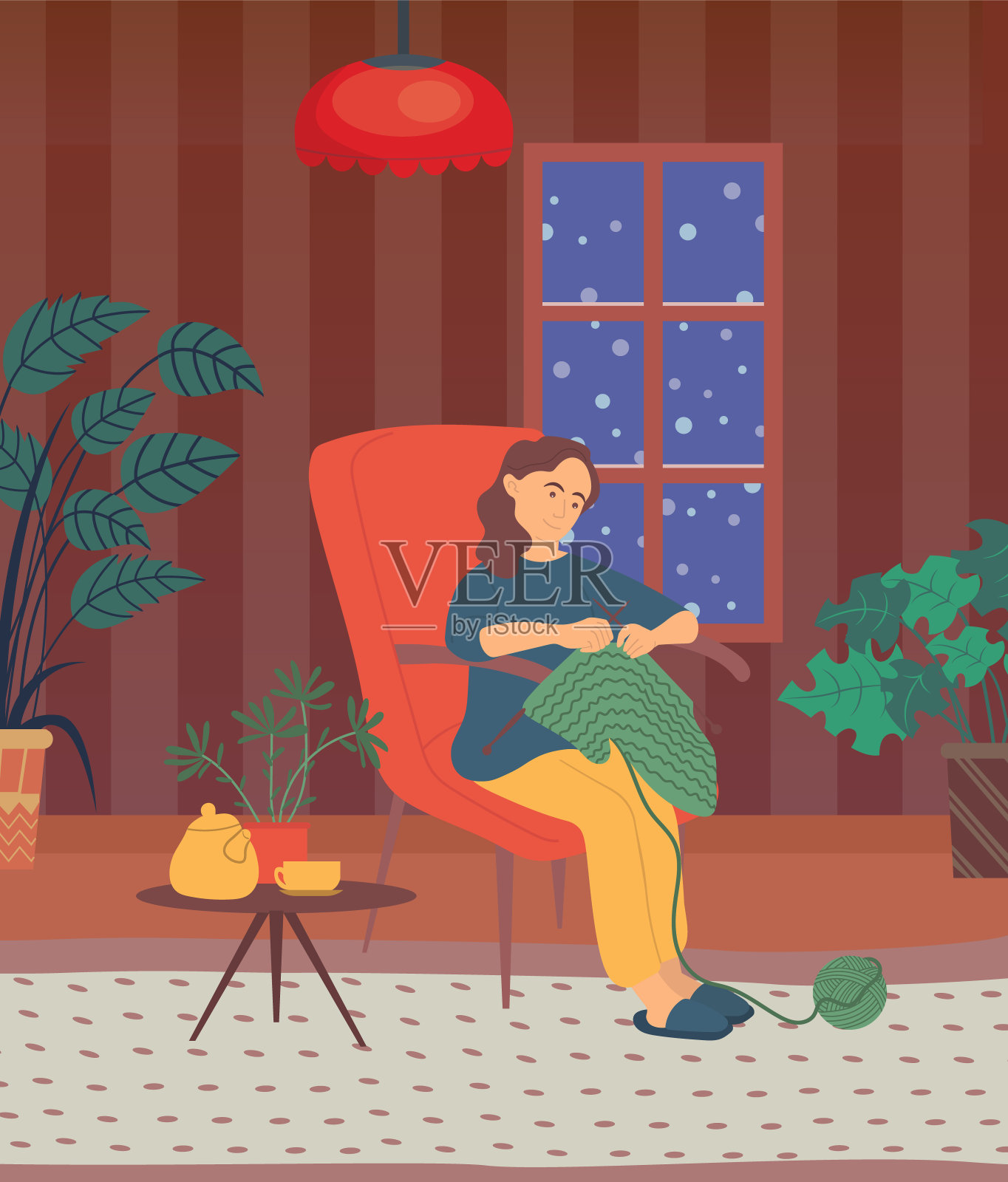 编织女人，休闲女士在冬季向量插画图片素材