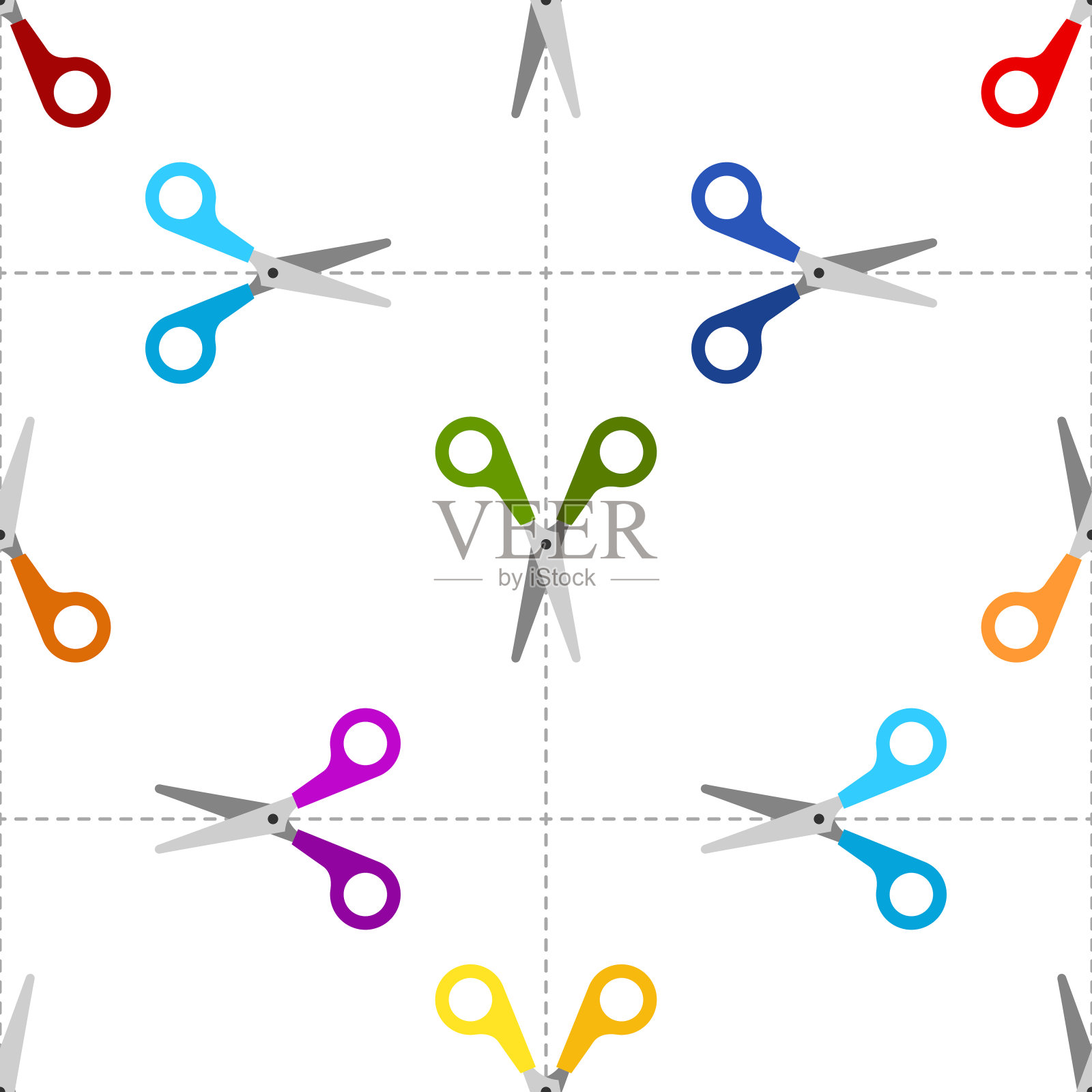 无缝模式的剪刀和虚线在彩色的背景设计元素图片