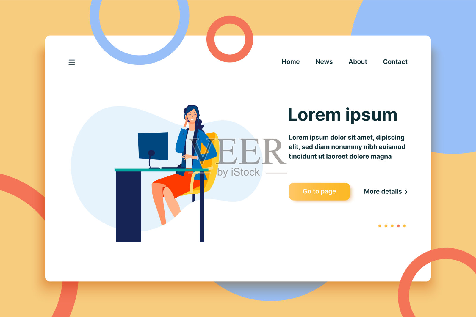 愉快的员工在工作场所打电话插画图片素材