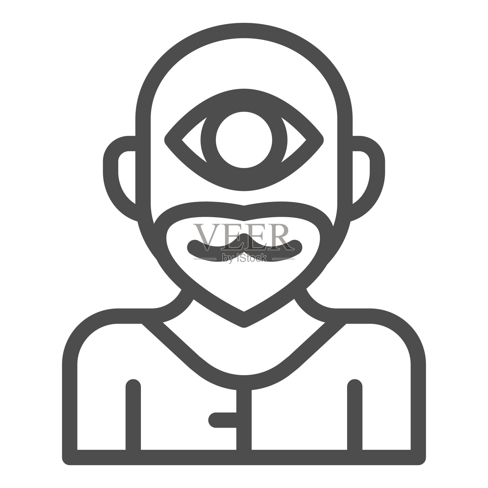 独眼巨人线图标，童话概念，神话生物与一只眼睛的标志在白色背景，独眼巨人图标轮廓风格的移动概念和网页设计。矢量图形。插画图片素材