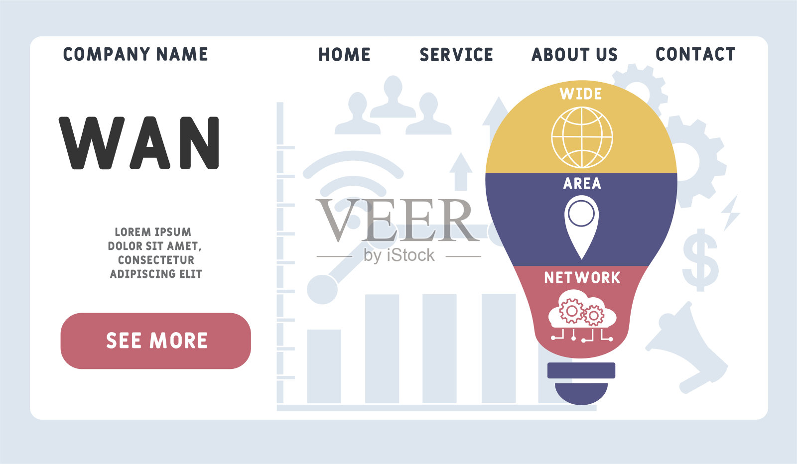 矢量网站设计模板。广域网-广域网的缩写。设计模板素材