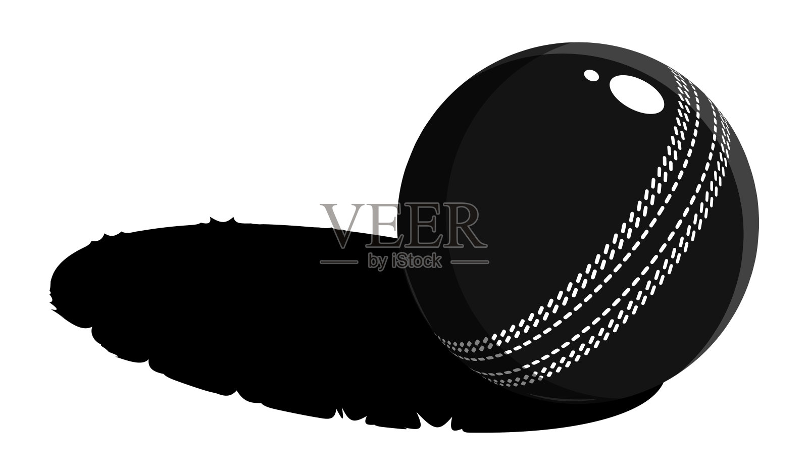 草地上的黑白板球。运动场上的阴影。简约对比矢量插画图片素材