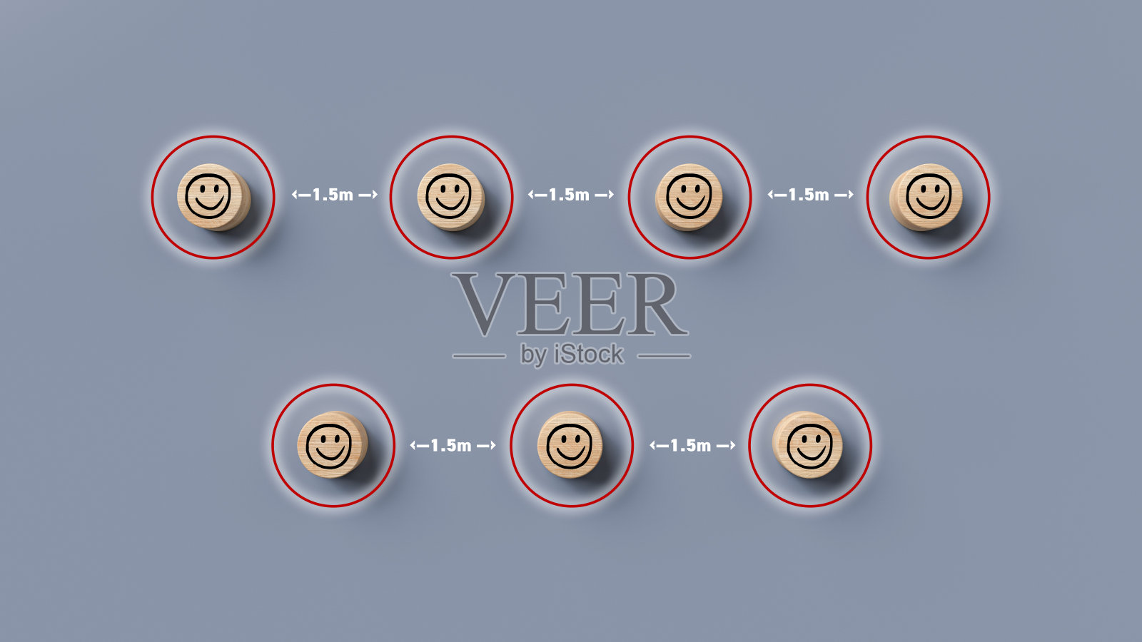 木制圆柱体与人的图标和信息社会距离- 3d插图照片摄影图片