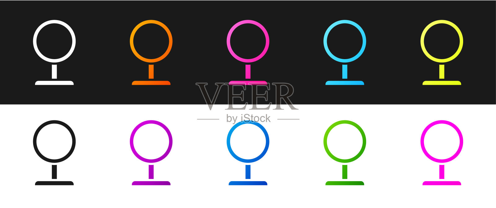 设置圆形化妆镜图标孤立的黑白背景。向量图标素材